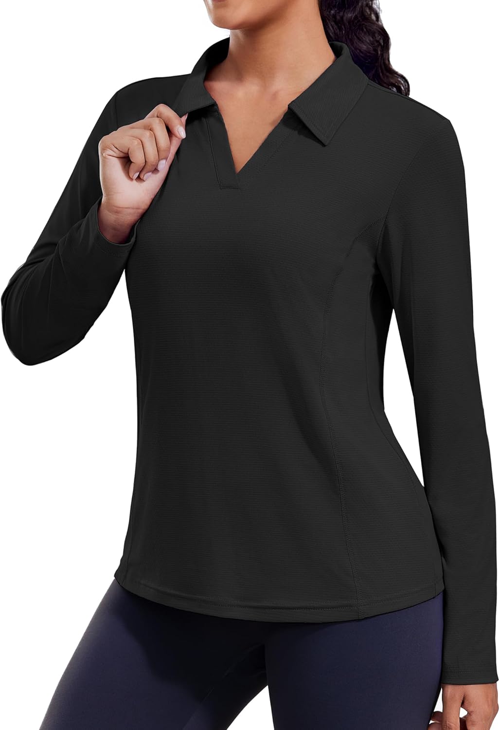 PINSPARK Women's Long Sleeve Shirt UPF 50+ Sun Shirt Quick Dry Workout Top | Moisture-wicking Lightweight Sun Protection Fabric, Classic V Neck, for Athletic Running Hiking Gym Yoga Golf