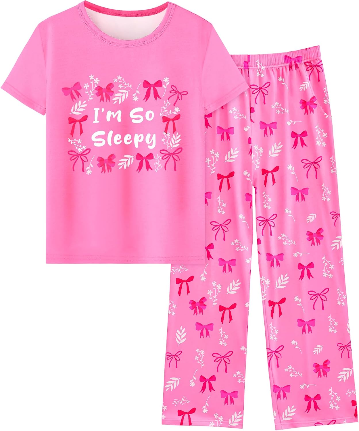 Sylfairy Girls Pajamas 2-Piece Pjs Set Kids Short Sleeve and Pants Jammies Casual Wear Girls' Sleepwear Lounge Clothes