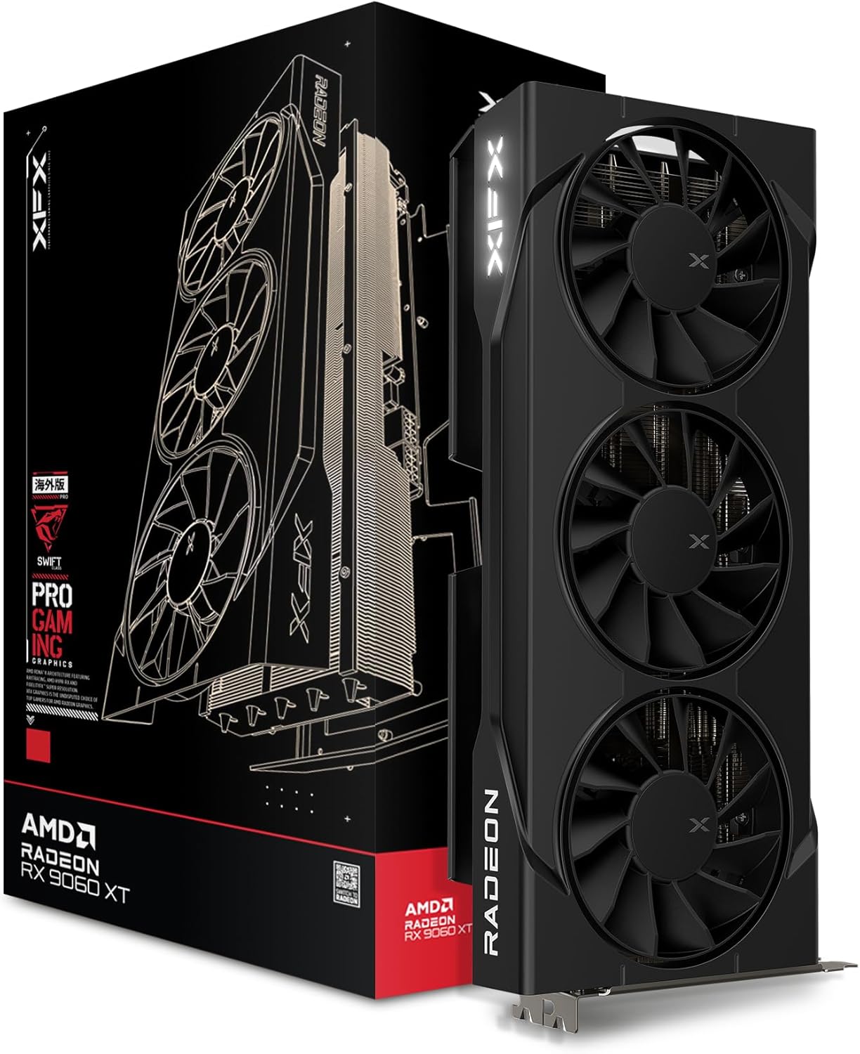 XFX Swift AMD Radeon RX 9060 XT OC Triple Fan Gaming Edition with 16GB GDDR6 HDMI 2xDP, RDNA 4 RX-96TS316BA, Graphics Card, Compatible with Desktop PCs