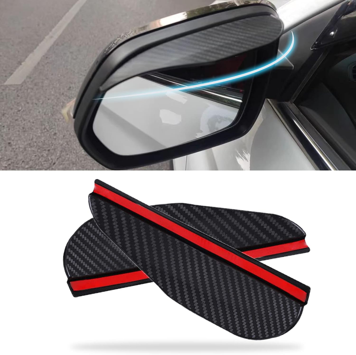 2Pcs Carbon Fiber Side Mirror Rain Visor Guard, Universal for Cars, Trucks and SUVs (Black)