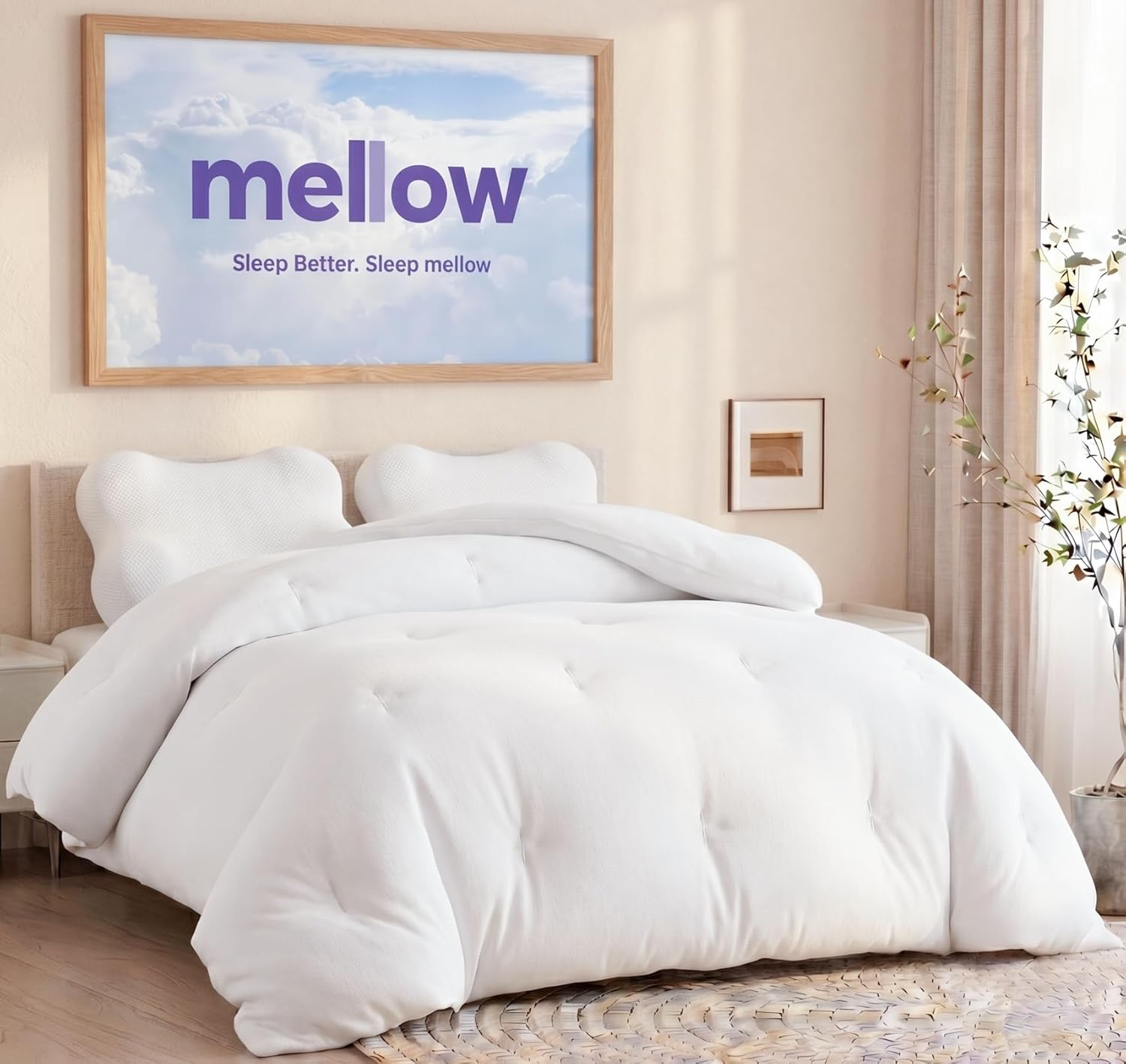Mellow Marshmellow Comforter Full/Queen, All-Season Temperature-Balancing | Extra Fluffy Double-Stuffed Down Alternative Duvet Insert, OEKO-TEX Class I Fabric and Box-Stitch, Machine Washable