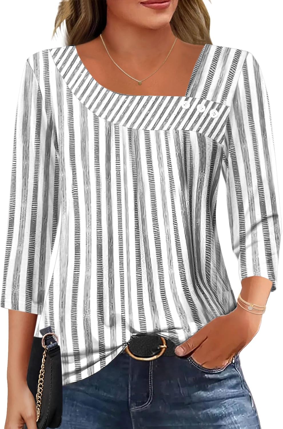 LOMON Womens 3/4 Length Sleeve T Shirts Asymmetrical Neck Tops Business Blouses for Women Fashion 2026