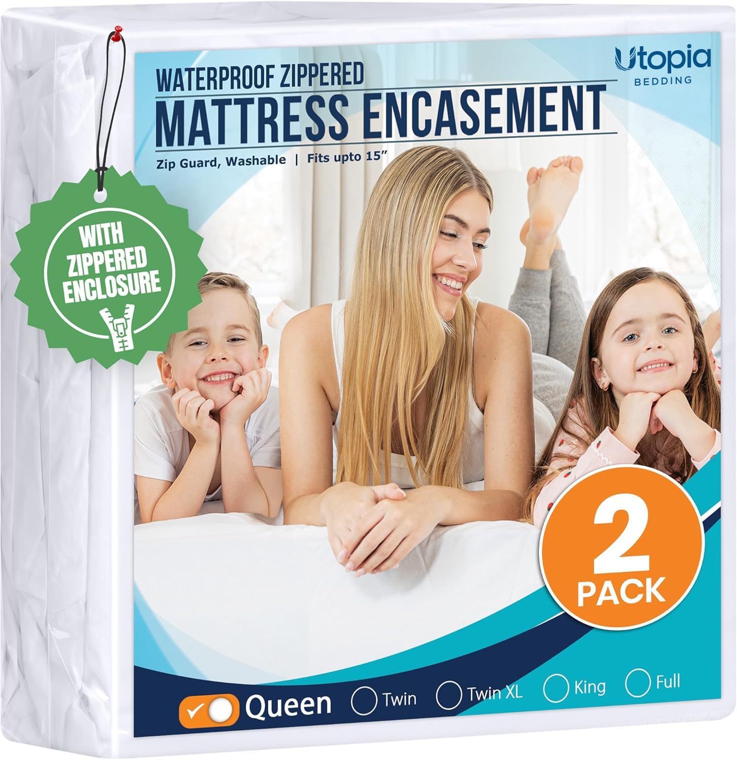 Utopia Bedding Queen Mattress Protector Zippered 2 Pack, 100% Waterproof | Bed Bug and Dust Mite Proof Mattress Encasement, Absorbent 6 Sided Mattress Cover fits upto 15" deep, Machine Washable