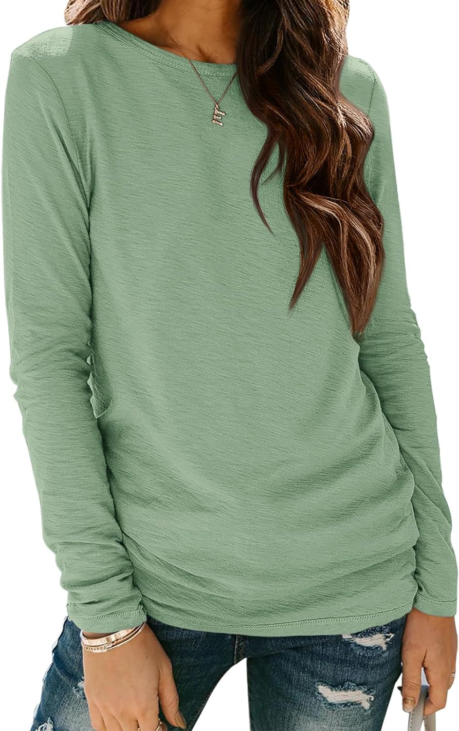 ATHMILE Womens Long Sleeve Shirts Basic Tee Casual Tops Cotton Underscrub | Fall Clothes Loose Fit Winter Fashion Teen Girl School Outfits Teacher Ladies Business