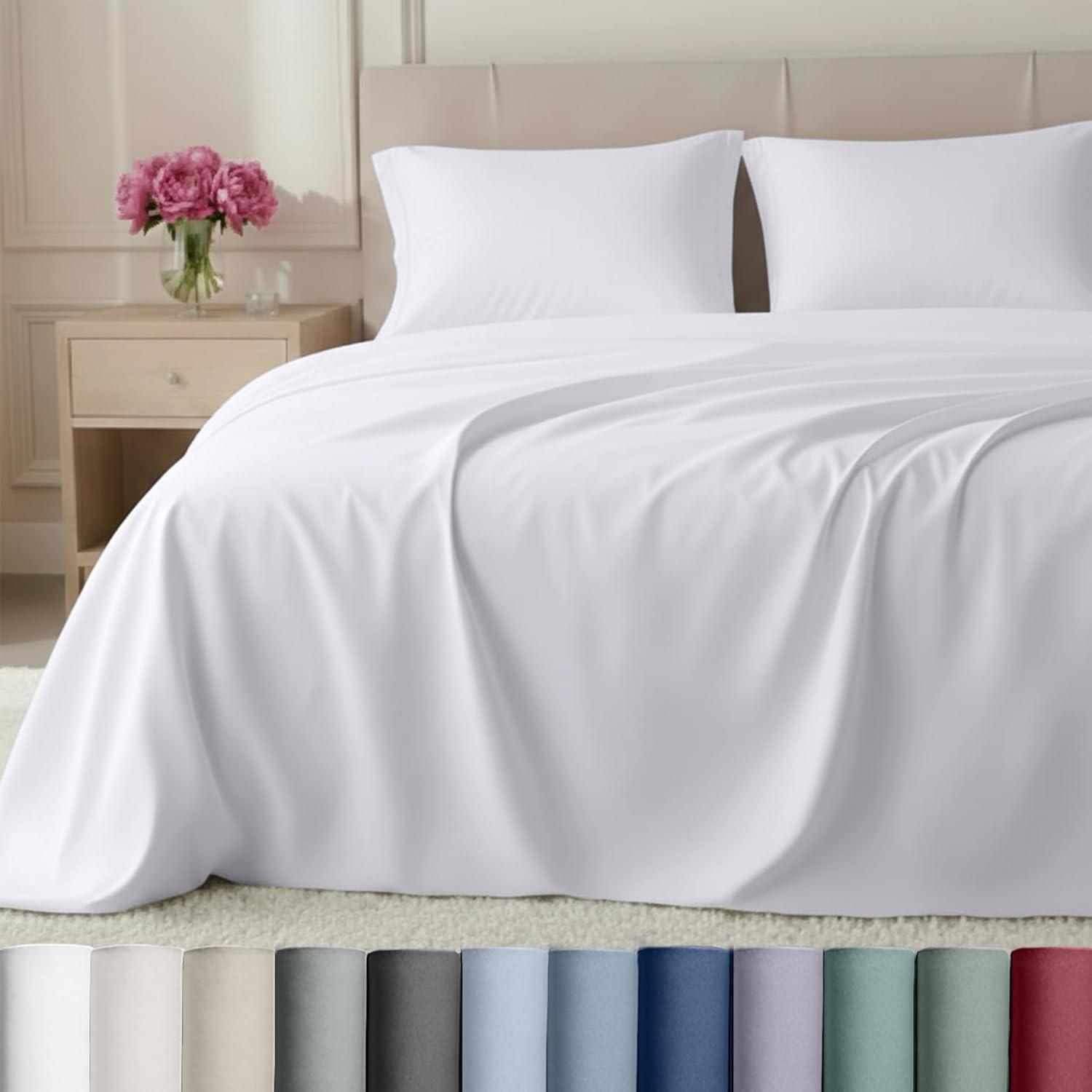 California Design Den Luxury 800 Thread Count Queen Sheets Set,Bright White | 100% Cotton Sateen Backed by Good Housekeeping Seal - Soft & Thick, 16" Deep Pocket, All-Around Elastic, Durable, Easy Car