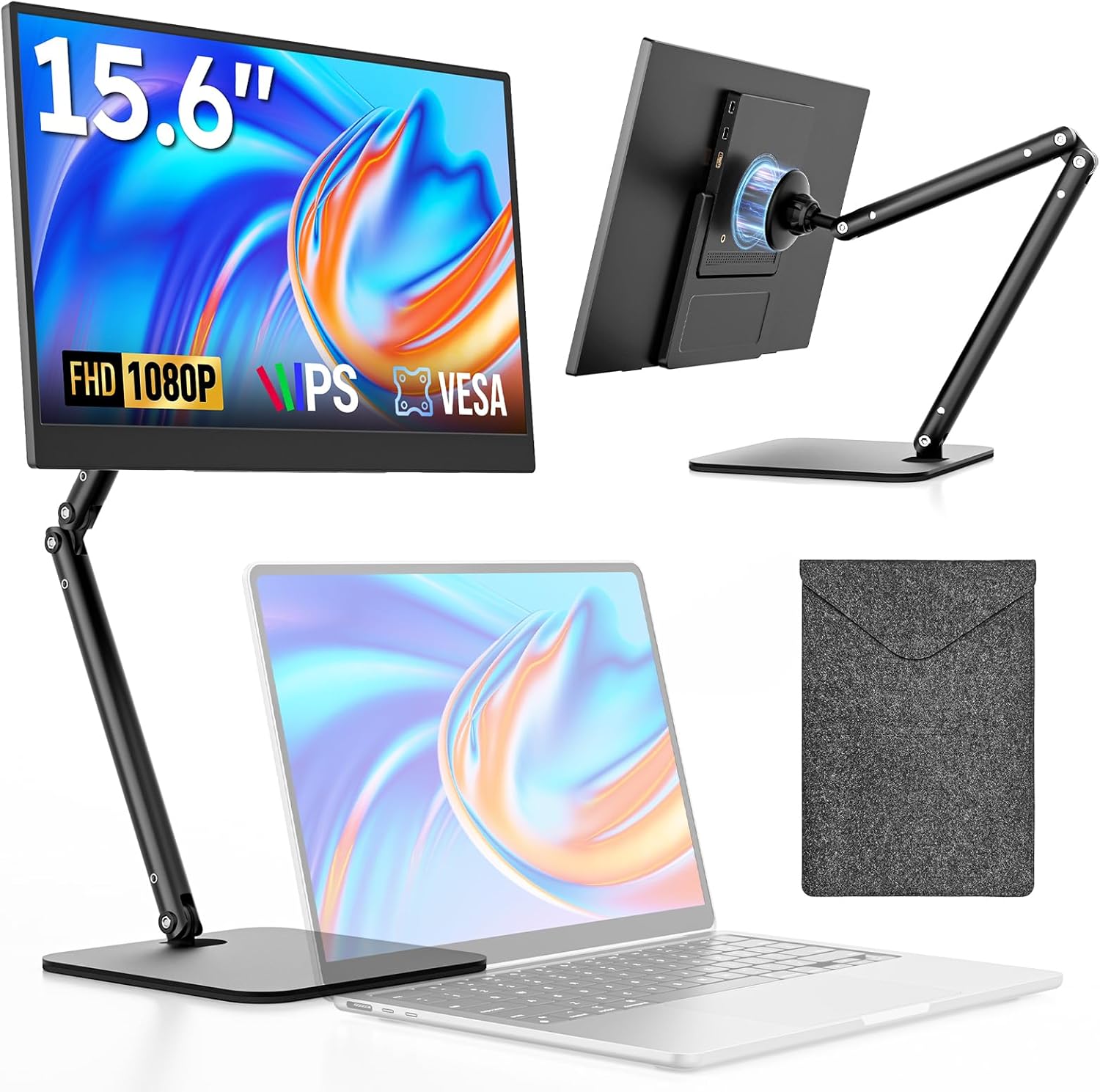 Dopesplay Portable Monitor, 15.6" FHD 1080P IPS Travel Monitor for Laptop, Foldable Magnetic Stand & Carry Case Included, USB-C Screen Extender for Laptop Mac PC Phone Xbox PS4/5 Switch