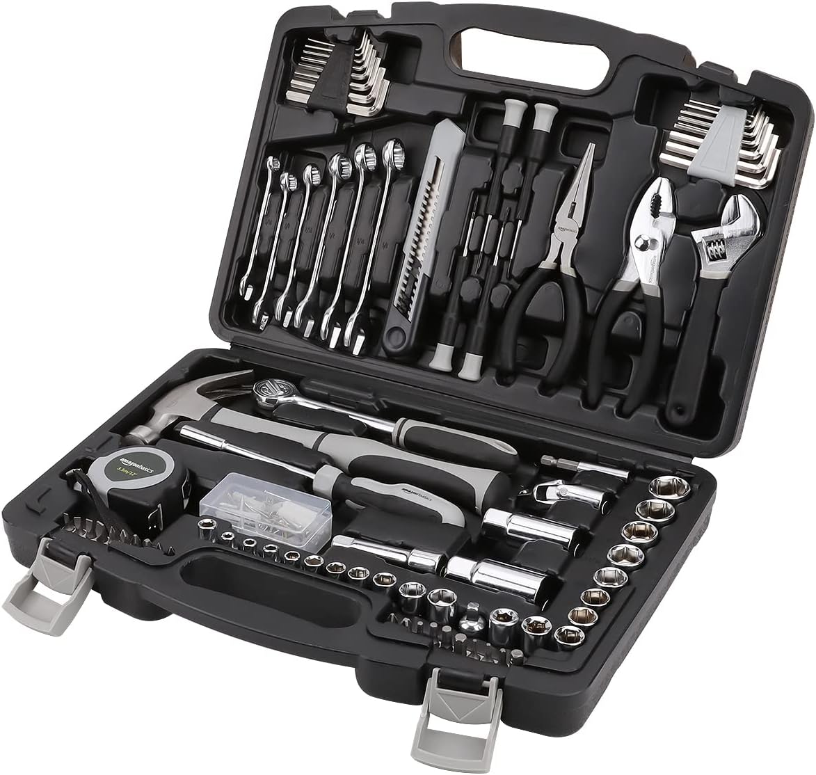 Amazon Basics 131-Piece General Household Hand Tool Set with Storage Case for Home Repair, Portable