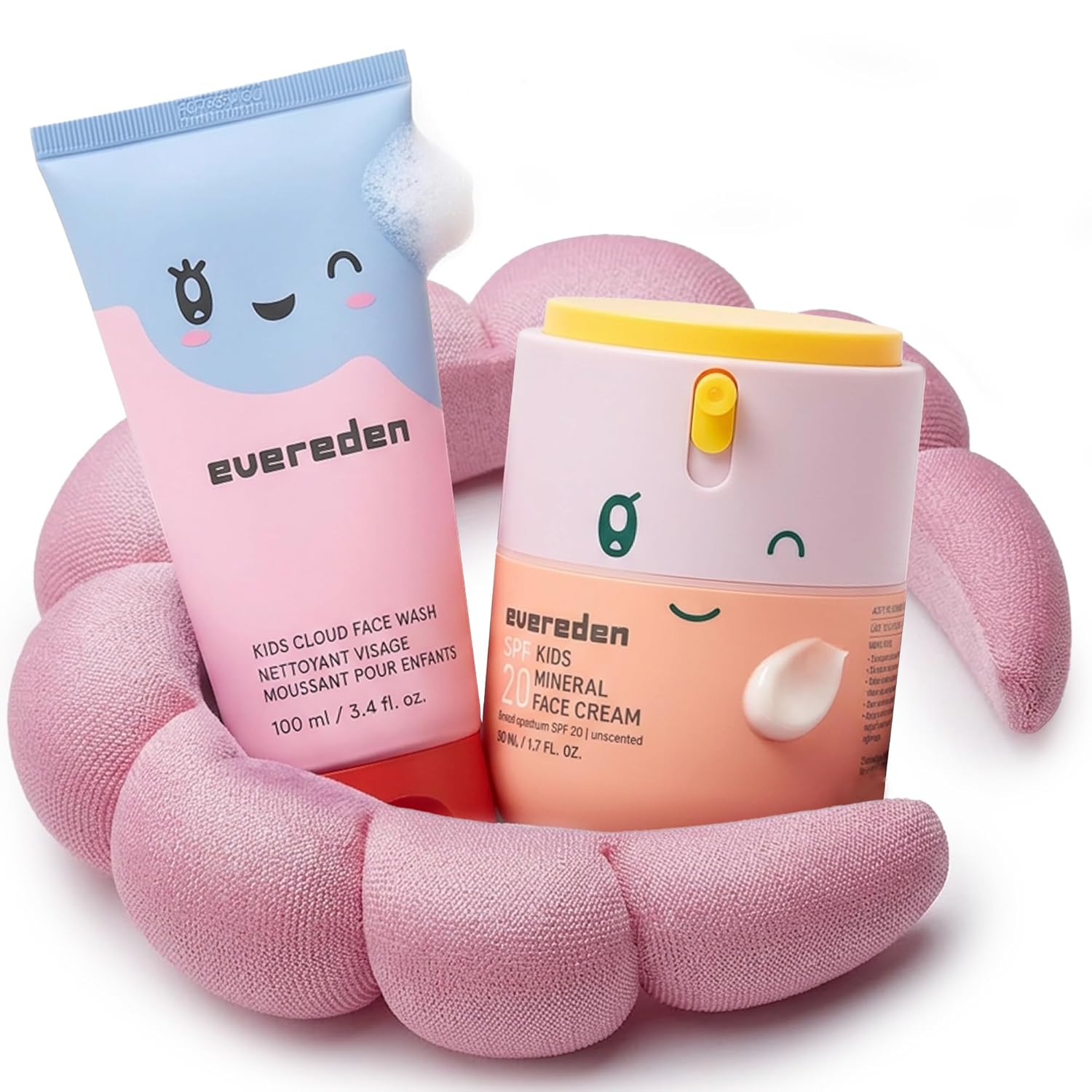 Evereden Kids Face Wash & Mineral SPF 20 Cream Set, Safe for Sensitive Skin | Developed with Harvard & Stanford Dermatologists, Gentle Kids Face Wash, Mineral SPF 20, Zinc Oxide, Vitamin B5, Headband
