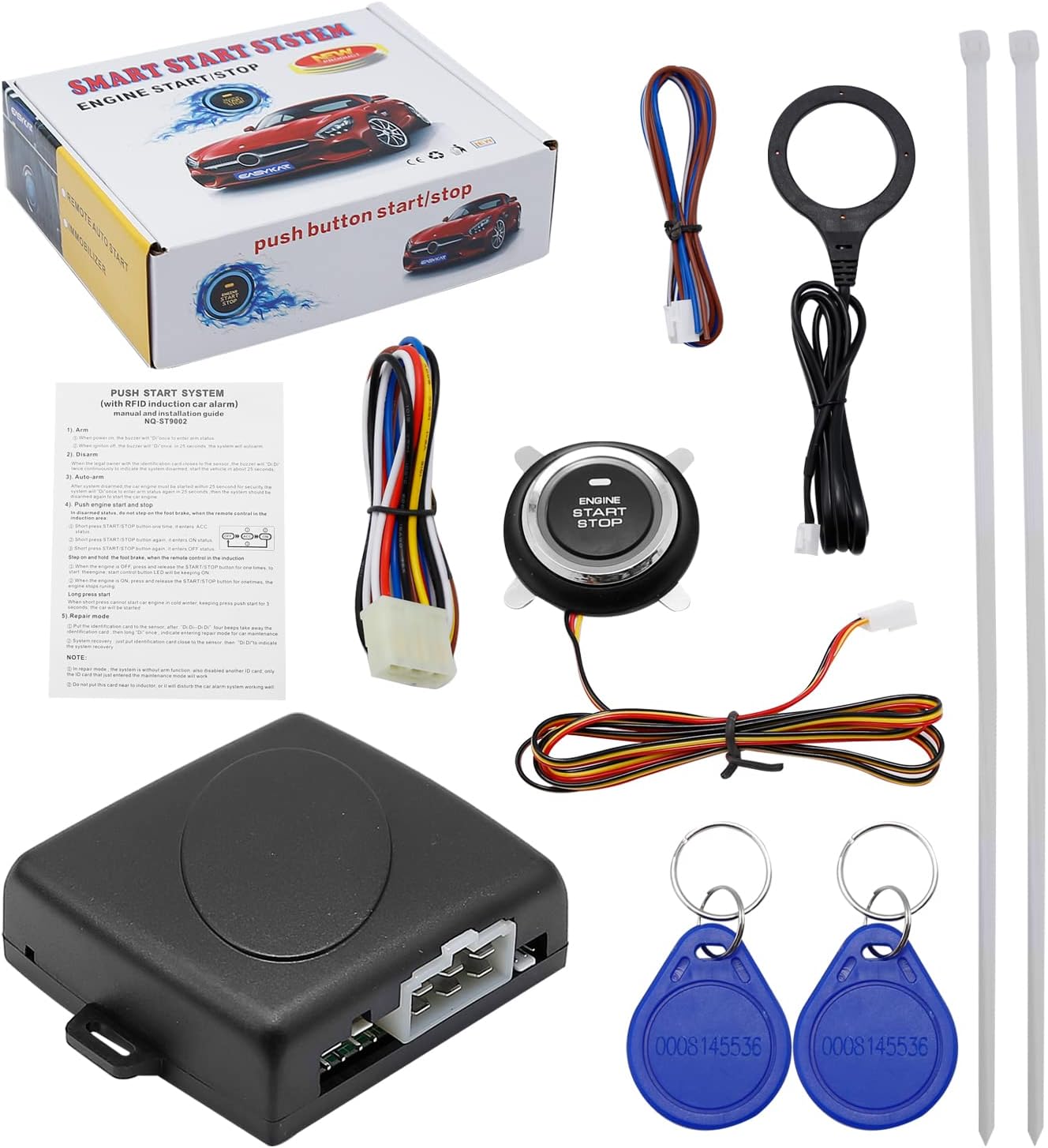 Smart RFID Push Engine Start Button kit & Keyless Entry Starter Systems to One Touch Start Car, Botón de Encendido para Auto, Upgrades Key Start for Most DC12V Cars