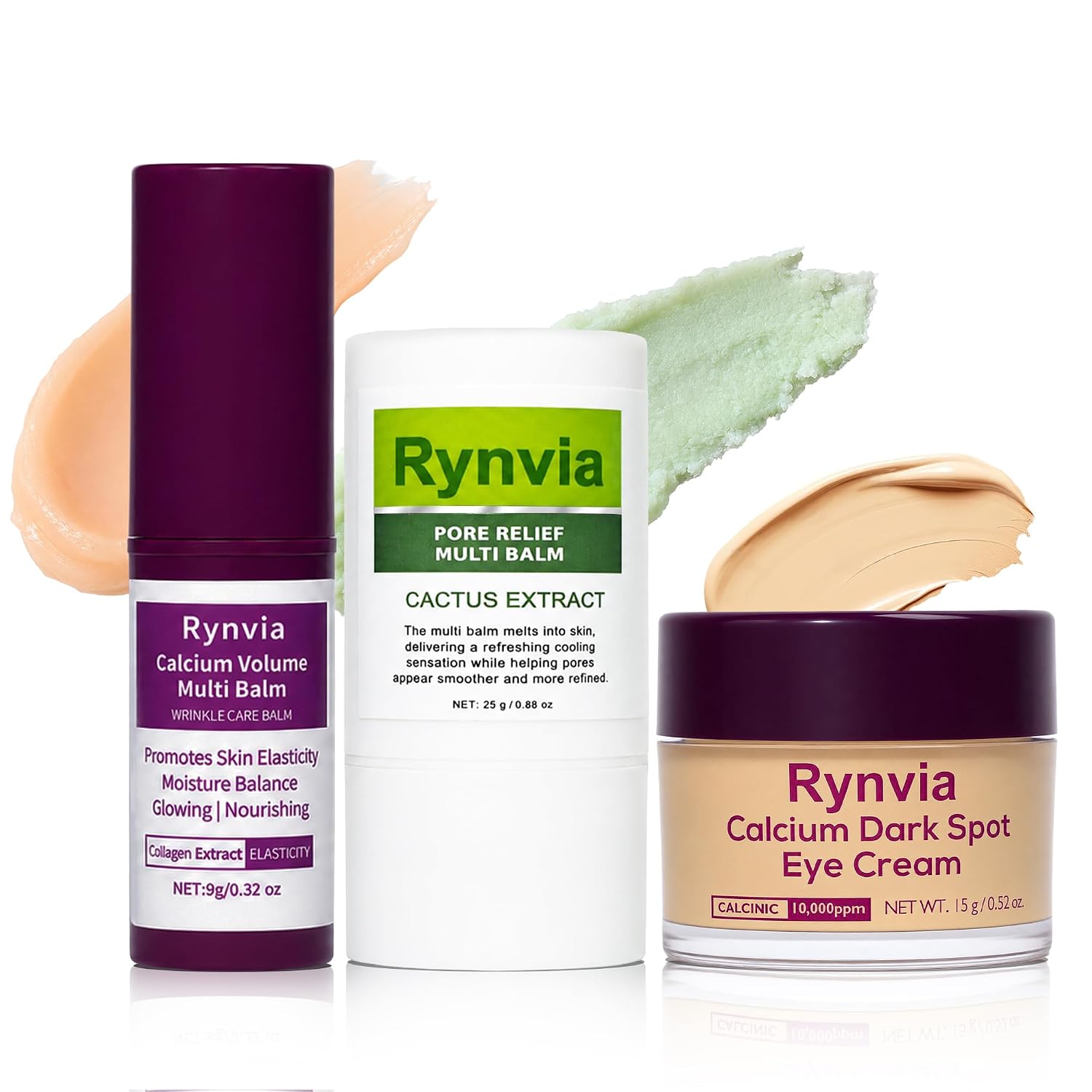 3-Piece Facial Skincare Set with Pore Care Multi Balm Stick, Calcium Eye Cream and Collagen Multi Balm Stick for Under Eyes, Face, Lips, Smile Lines and Neck