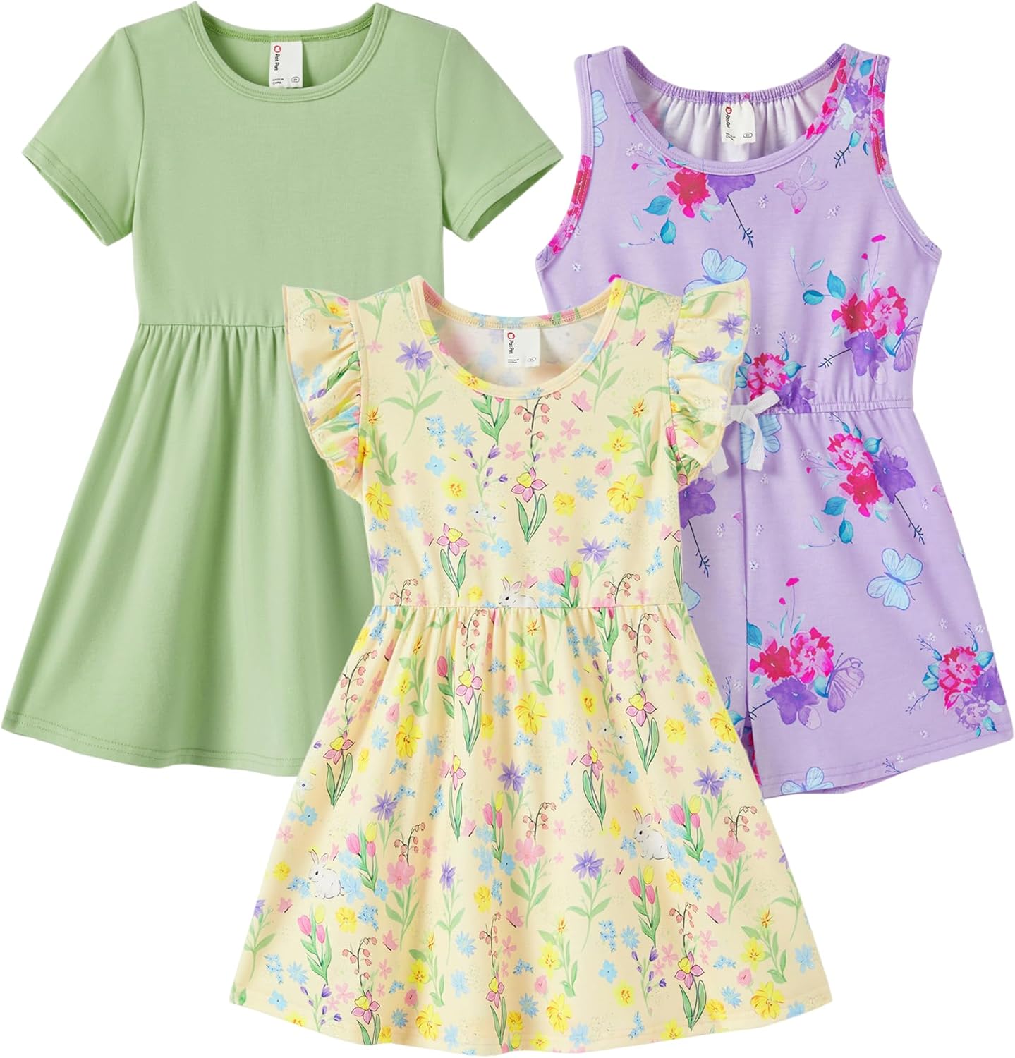 PATPAT Toddler Girls Floral Skater Dress 3-Pack A-Line Short Sleeve Outfits | Floral Print Dresses, 3-Pack Value Set, A-Line Skater Fit, Short Sleeve Design, Soft Fabric, Easy Wear