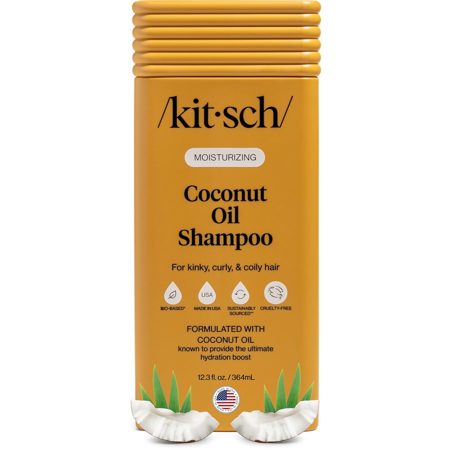 Kitsch Moisturizing Coconut Oil Liquid Shampoo for Women & Men – Coconut Oil Hair Shampoo for Kinky, Curly & Coily Hair – Deep Moisture, Softness & Manageability, Clean Color-Safe Hair Care – 12.3 oz