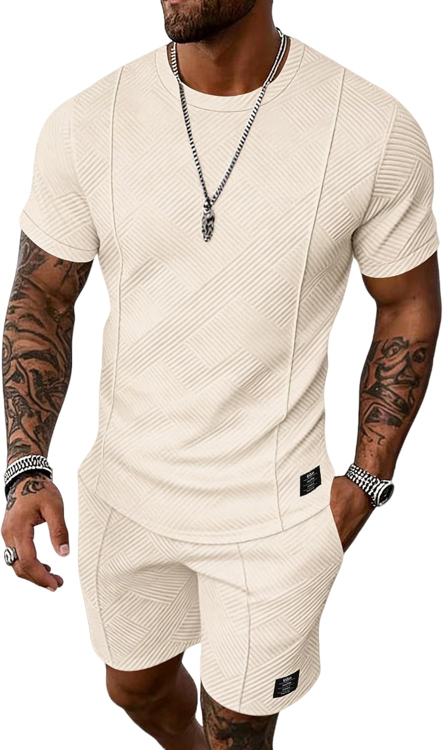 UOUA Men's Shorts Set 2 Piece Summer Outfits Casual Vacation Tracksuits
