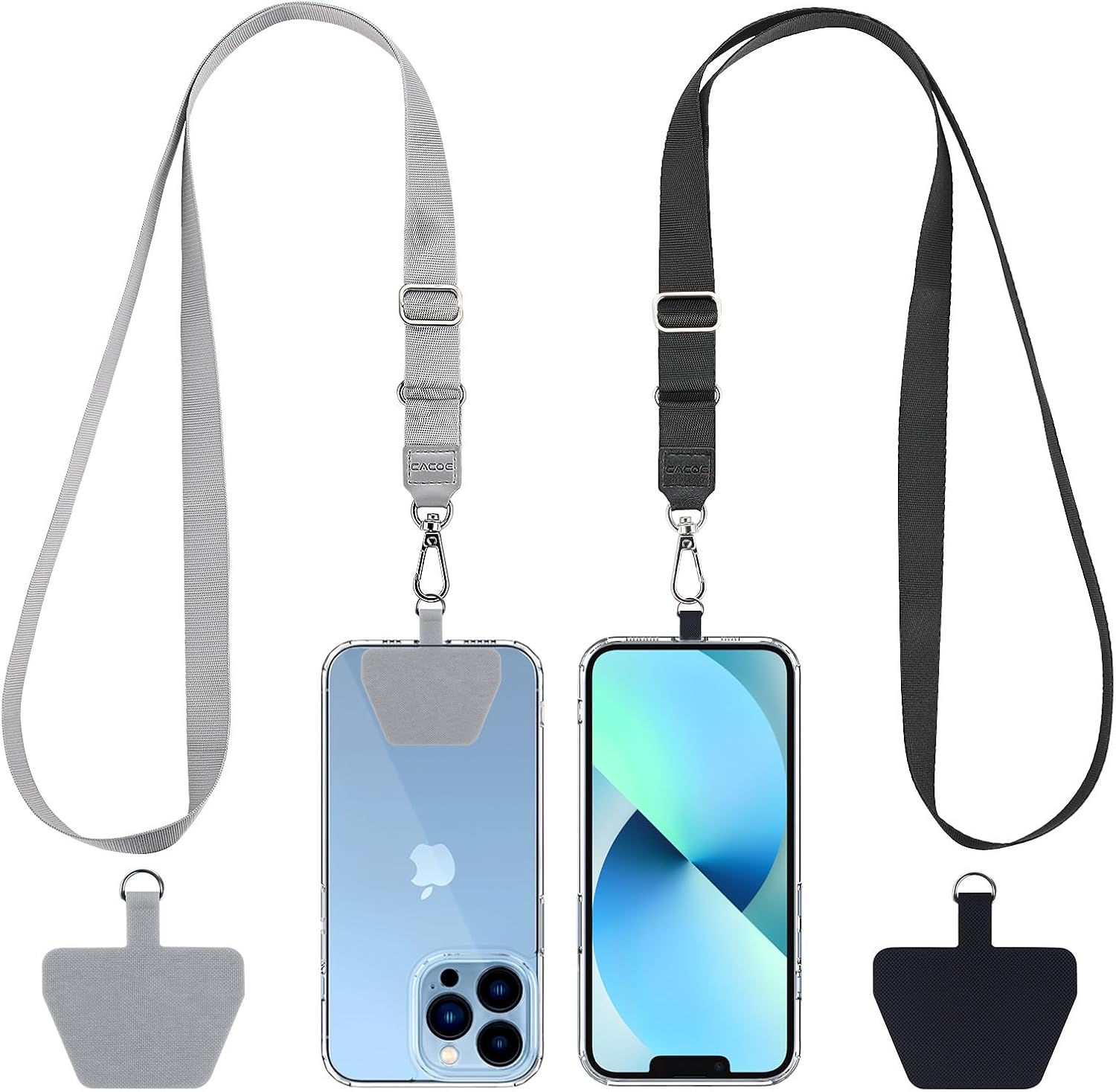 CACOE Phone Lanyard, Black+Gray, 2 Pack | 2 Adjustable Neck Strap,2 Patches,Multifuctional Universal Crossbody Cell Phone Lanyards Compatible with Most Smartphones