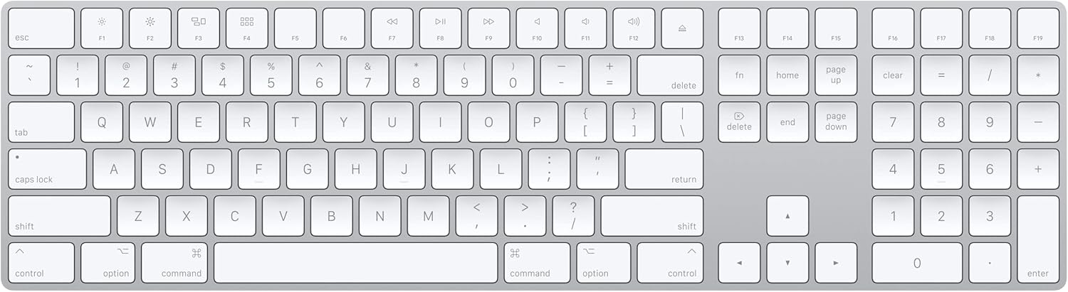 Apple Magic Keyboard with Numeric Keypad: Wireless, Bluetooth, Rechargeable. Works with Mac, iPad, or iPhone; US English - White | USB-C Magic Keyboard with numeric keypad and scissor mechanism for sc