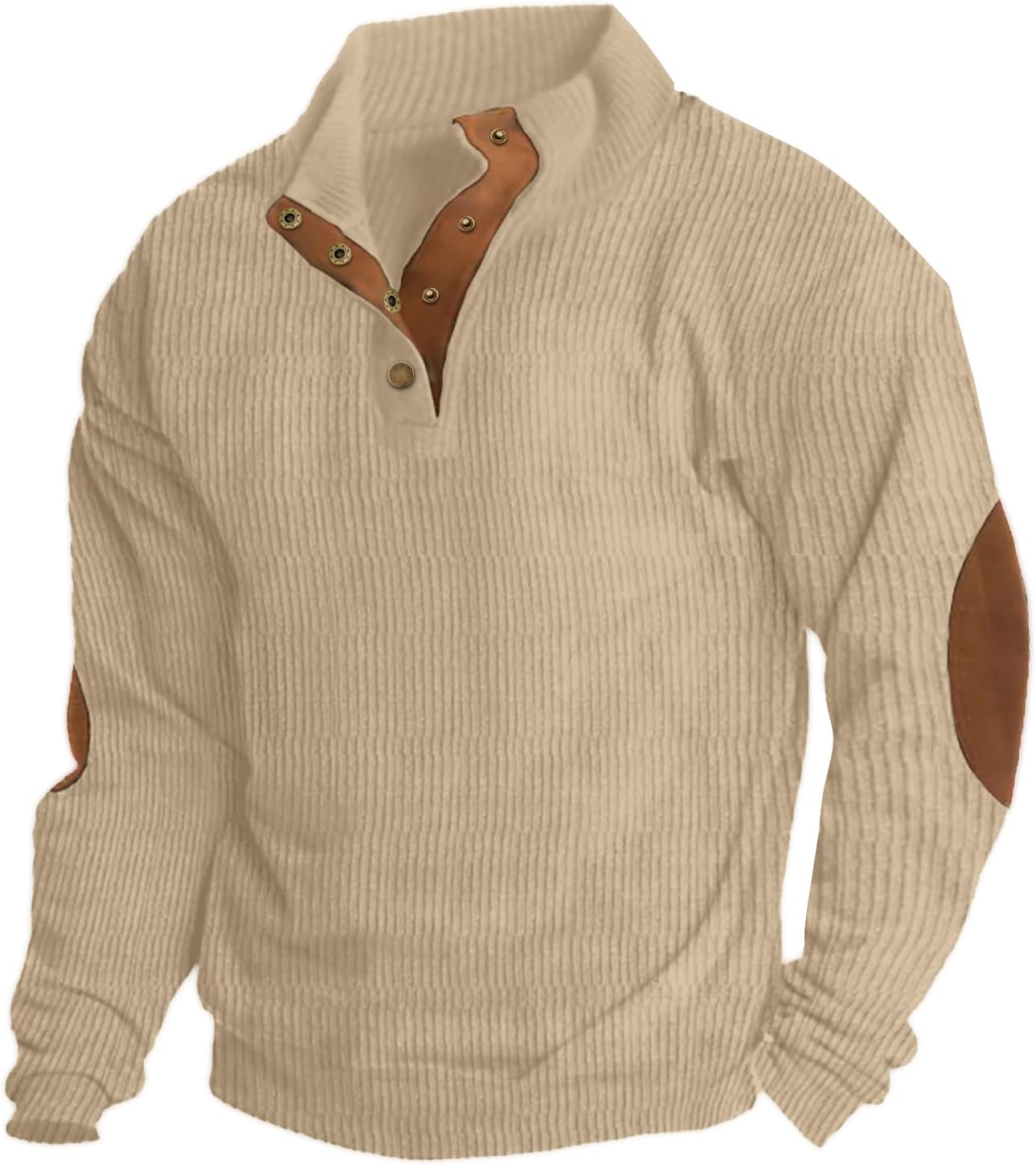 ONLYSTORY Mens Casual Corduroy Sweatshirt Long Sleeve Stand Collar 1/4 Button Up Pullover Fall Polo Sweaters