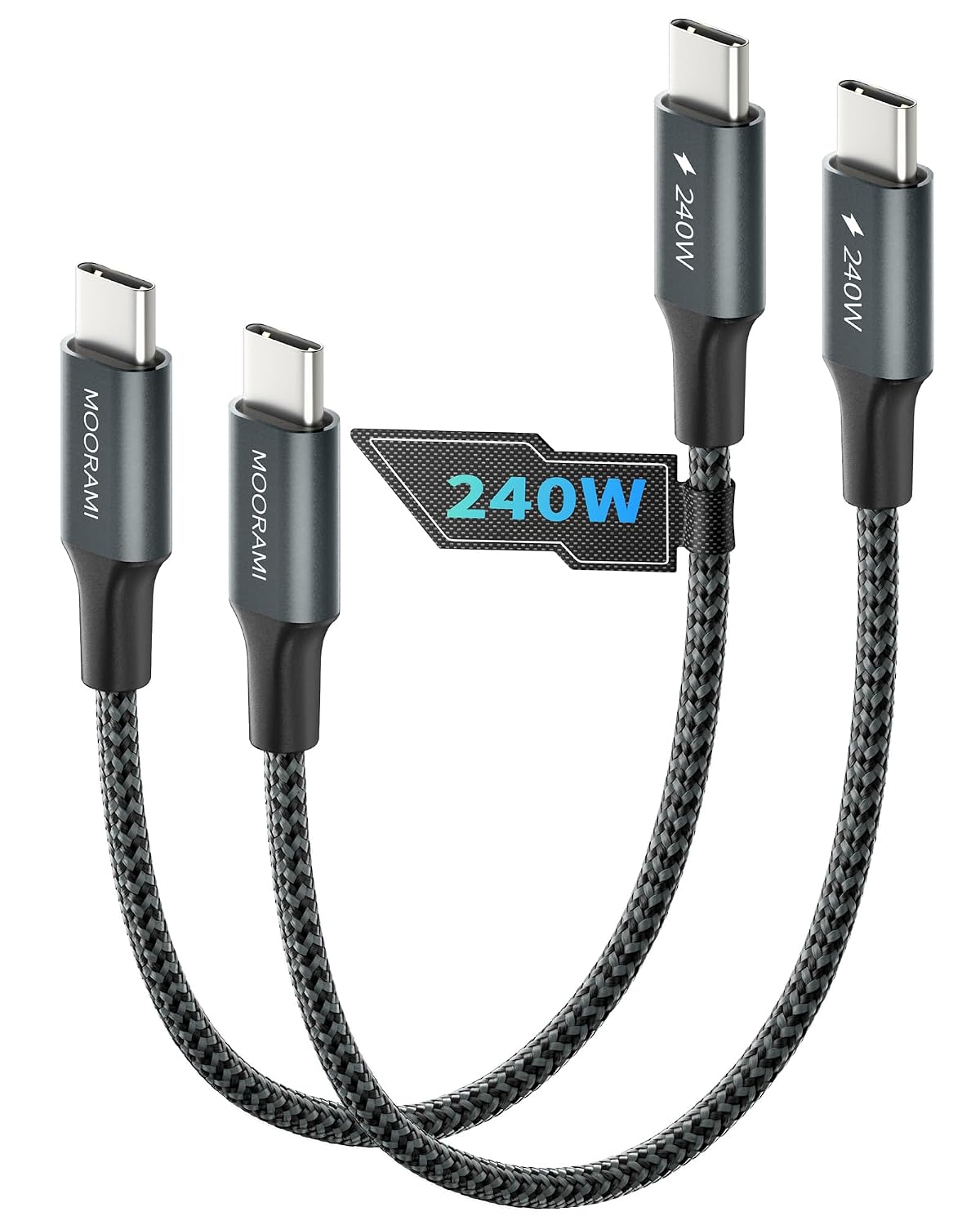 2-Pack 2ft Short 240W USB C to USB C Cable, 24-inch PD 3.1 Fast Charging Cord Compatible for Tidy Desktop, iPhone 17/16/15, MacBook Air, iPad Pro, 48-Braided 480Mbps