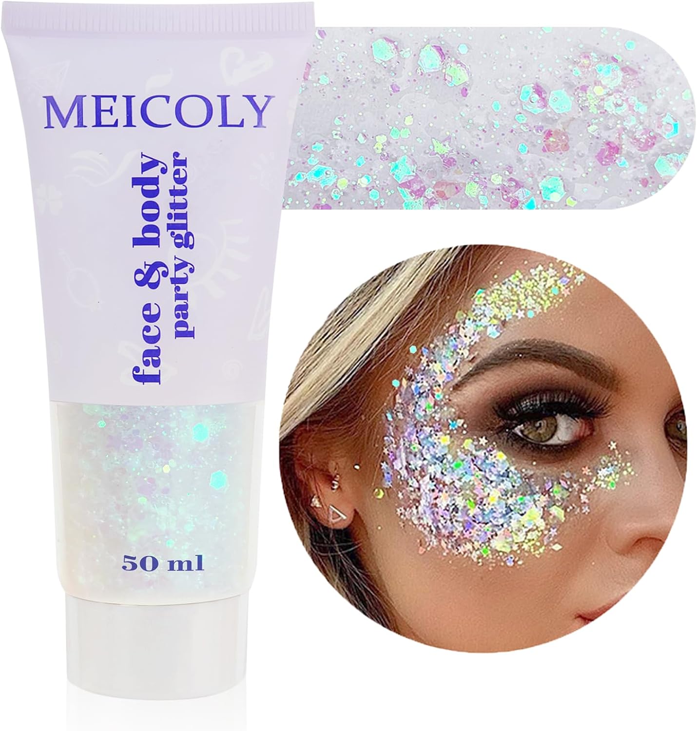 Clear White Face Body Glitter,Mardi Gras Face Glitter Makeup for Kids Women,Face Glitter for Running Half Marathon,Sparkly Mermaid Hair Glitter,Singer Concert Festival Rave Accessories