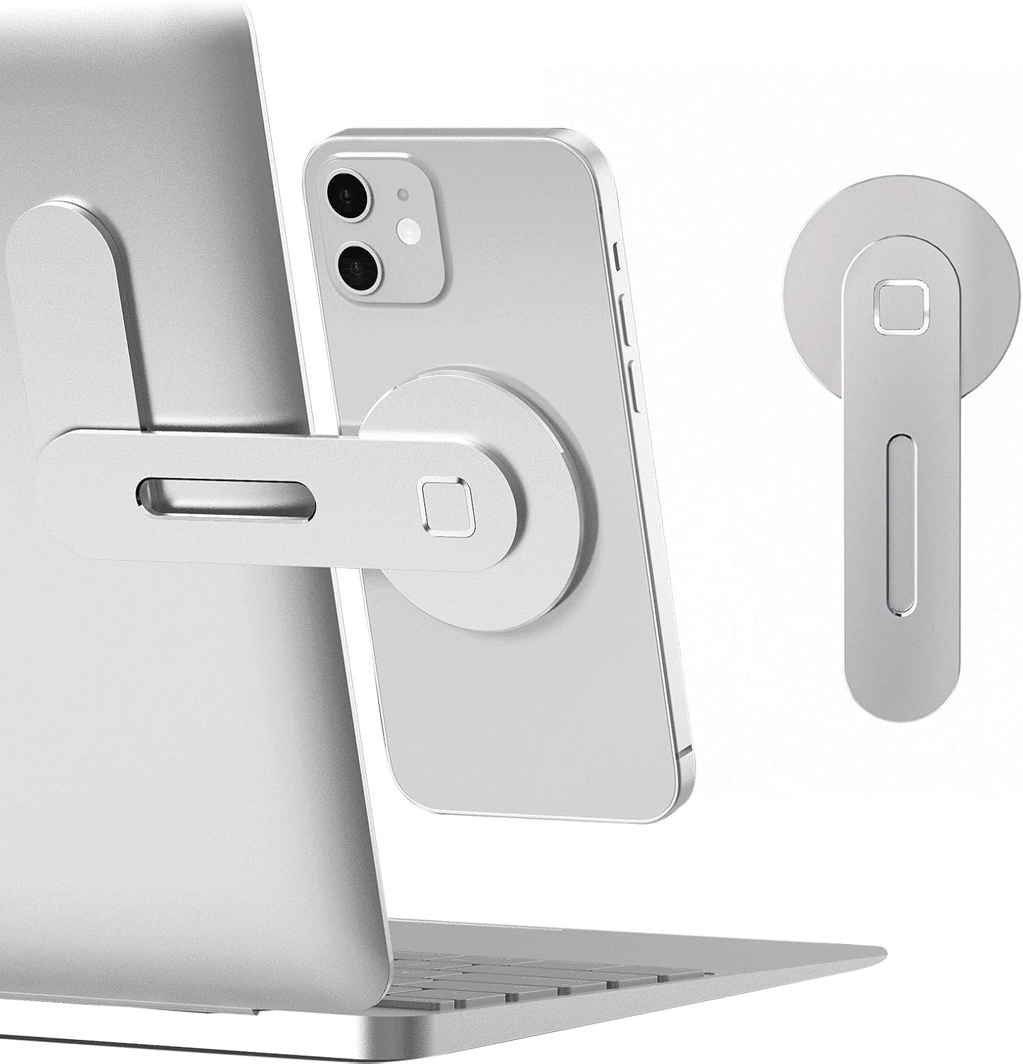 CloudValley Magnetic Laptop Phone Holder for iPhone 17/16/15/14/13 MagSafe | Adjustable Phone Monitor Side Mount, Slim Portable Foldable Computer Expansion Bracket, Silver