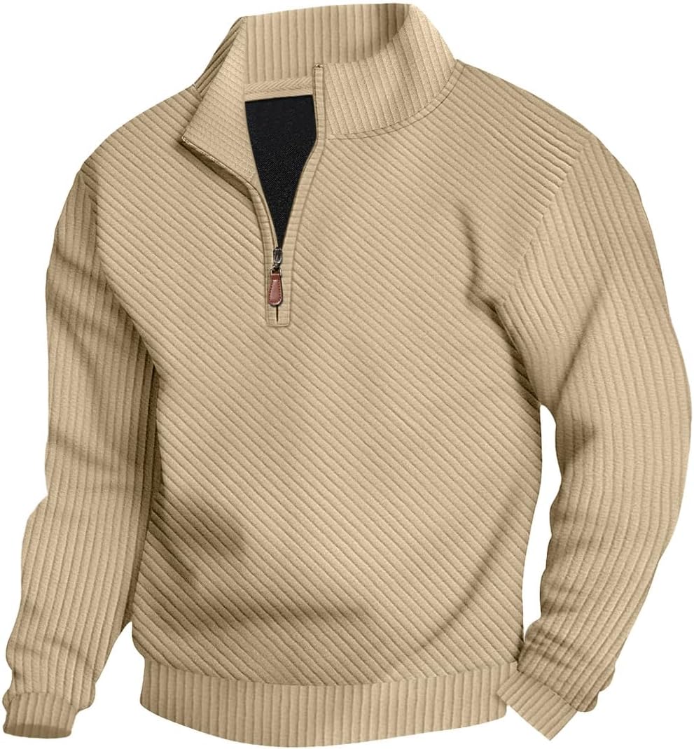 Mens Sweaters Pullover Sweater Casual Athletic Long Sleeve Quarter Zipper Stand Collar Sweatshirt