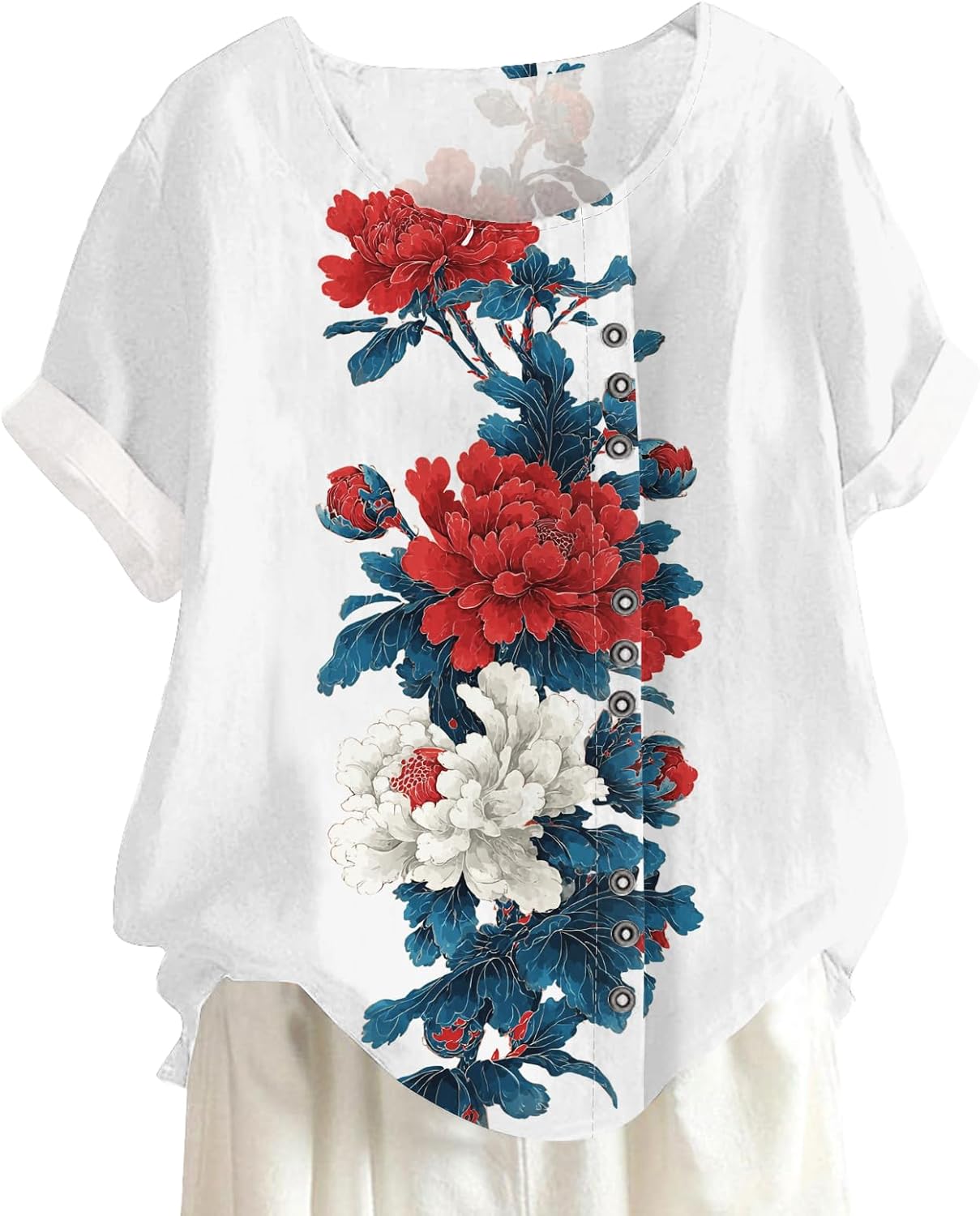 Women's Cute Flower Printed T-Shirts Wildfloral Pattern Lightweight Trendy Top Summer Vacation Beach Comfy Shirts