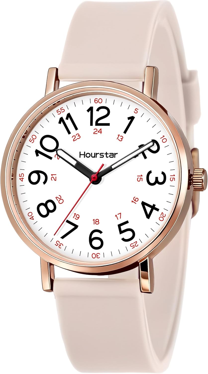 Women's Analog Nurse Watch with Second Hand for Nursing, 12/24 Time, Silicone Band, Easy Read