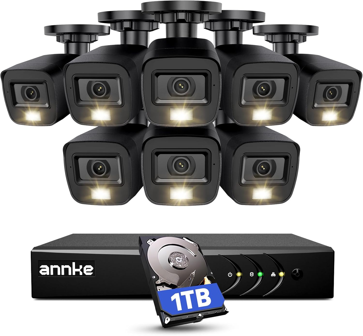 ANNKE 3K Lite Wired Security Camera System Outdoor, 8X 2MP Cameras, 1TB HDD | AI Human/Vehicle Detection, 8CH H.265+ Surveillance DVR and IP67 Home CCTV Came with Smart Dual Light, Color Night Vision