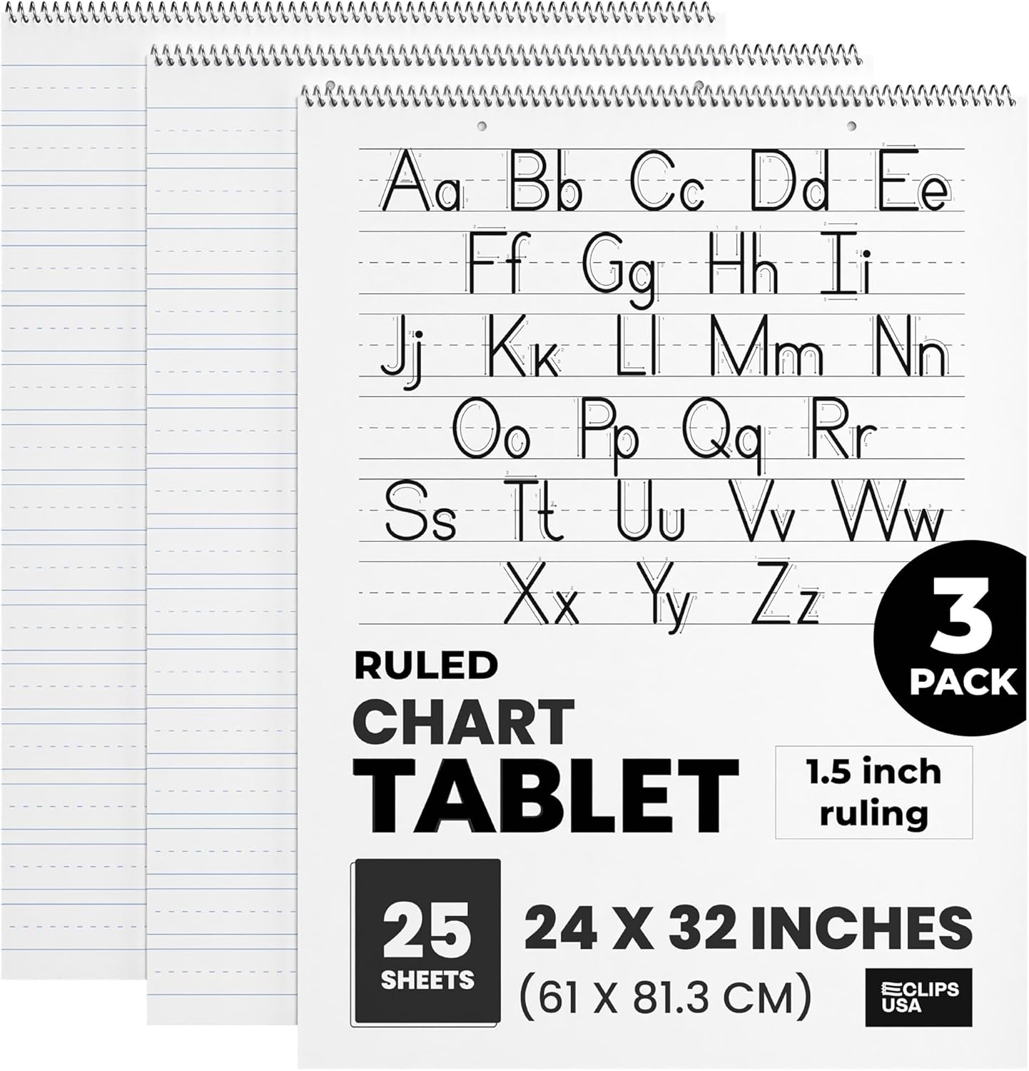 E-CLIPS USA Chart Paper Anchor Chart Paper For Teachers Lined Large Chart Tablet 24x32 1 ½” Ruled 25 sheets Per Pad (3 Pack)