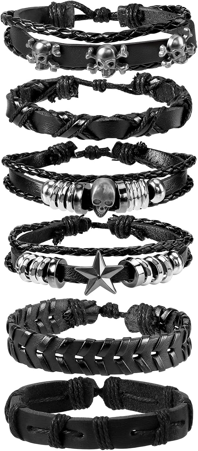 Punk Leather Rivets Bracelets Punk Rock Leather Studded Bracelets 80s Wristband Emo Gothic Spike Cuff Bracelet Set for Men Women Rocker Outfits Skull Bracelet