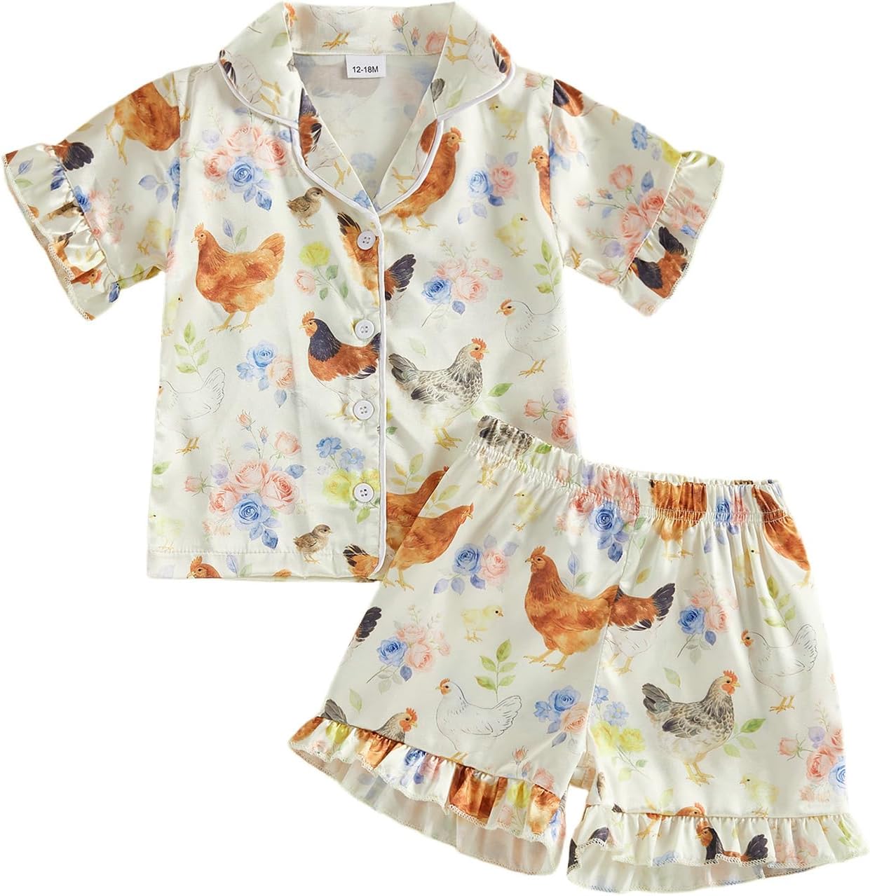 Kavousa Toddler Girls Birthday Pajamas Goose Print Tops Shorts Set Silk Sleepwear
