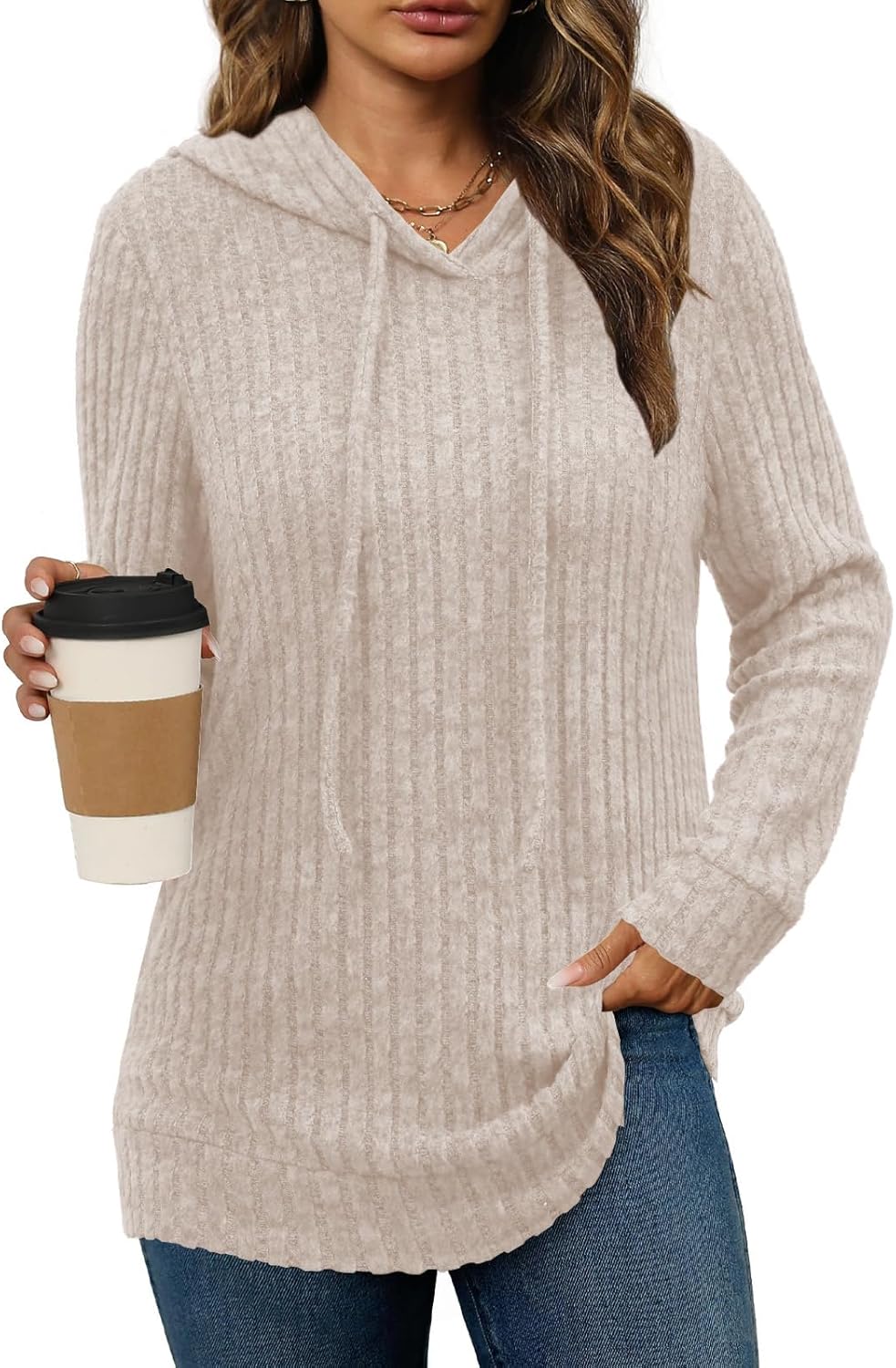 Lylinan Womens Soft Ribbed Knit Hoodie Sweaters Long Sleeve Pullover Shirts Lightweight Cozy Fall Tops