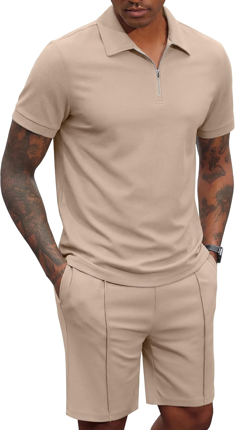 COOFANDY Men's Polo Shirt and Shorts Set 2 Piece Outfits Fashion Summer Casual Tracksuits