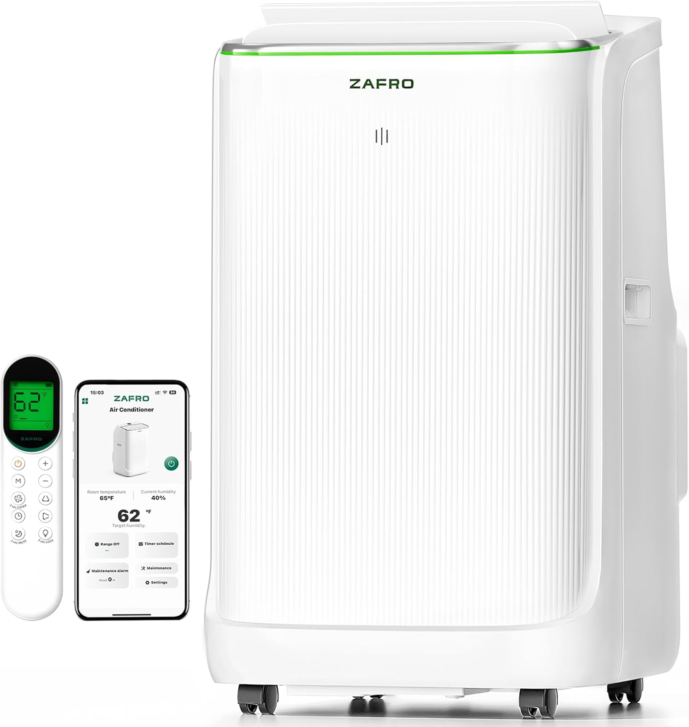 ZAFRO Smart Inverter Portable Air Conditioners, 12000 BTU (8000 BTU SACC) Dual Hose Portable AC Unit with Energy Saving/Ultra Quiet(42dB 2026)/Drainage-free Cool/APP/Remote for Multi-Scenario Use