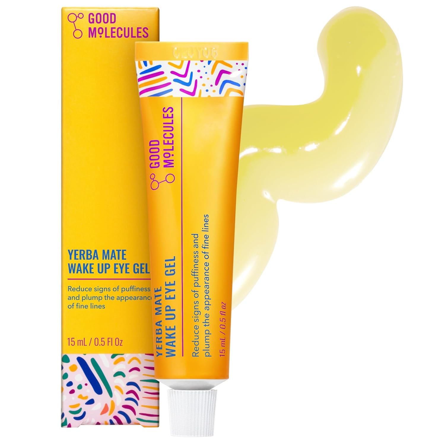 Good Molecules Yerba Mate Wake Up Eye Gel, Caffeine Under Eye Cream, 15 ml | Refreshes and hydrates tired under eyes with caffeine. Helps improve the look of puffiness, under eye bags, and fine lines.