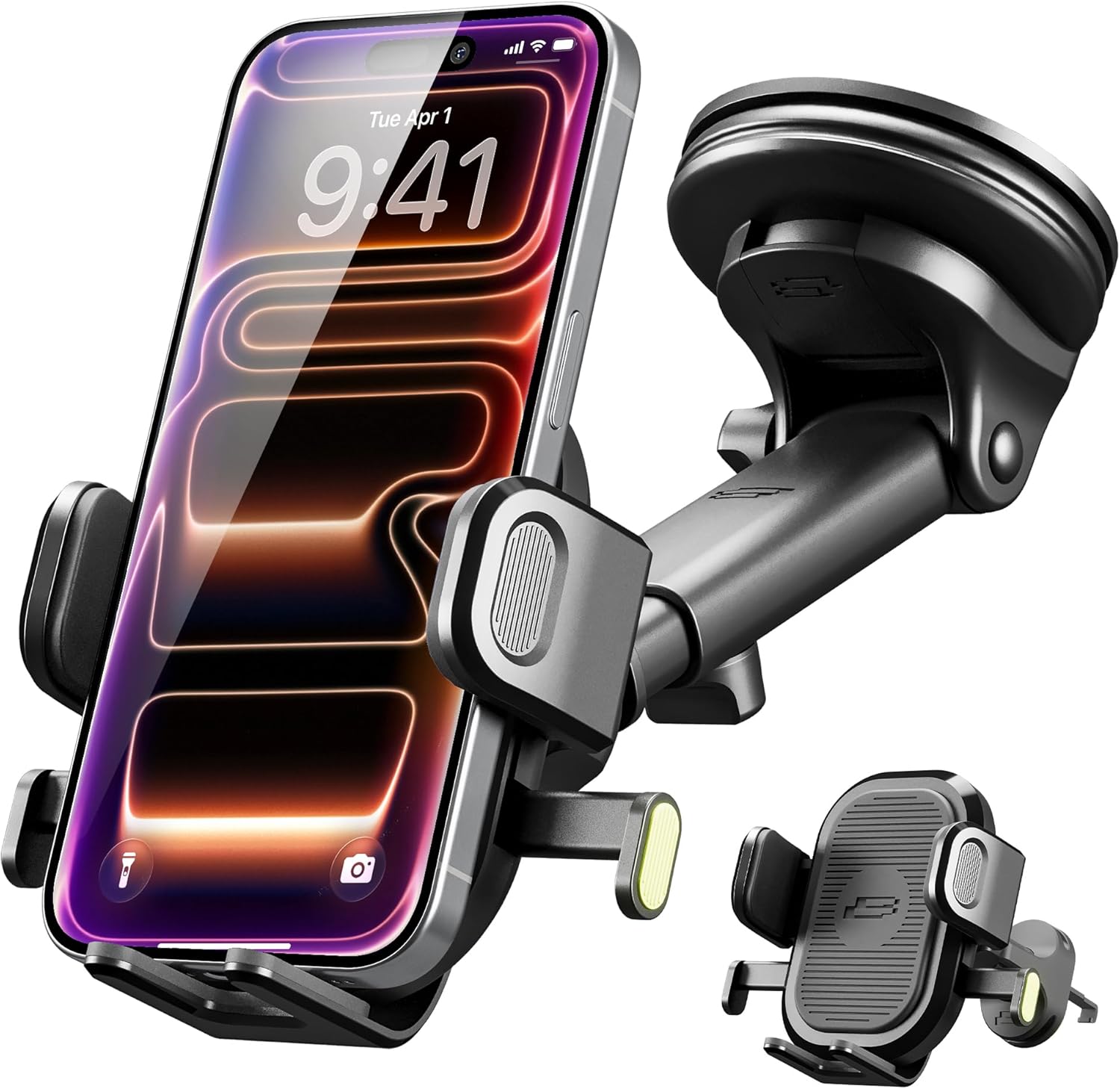 Bracketron Easy OneClick 3-in-1 Universal Car Phone Mount - Dashboard, Windshield & Air Vent Cell Phone Holder for Truck - Hands-Free Clamp, Heavy Duty Suction Cup, 360 Rotation Telescoping Arm