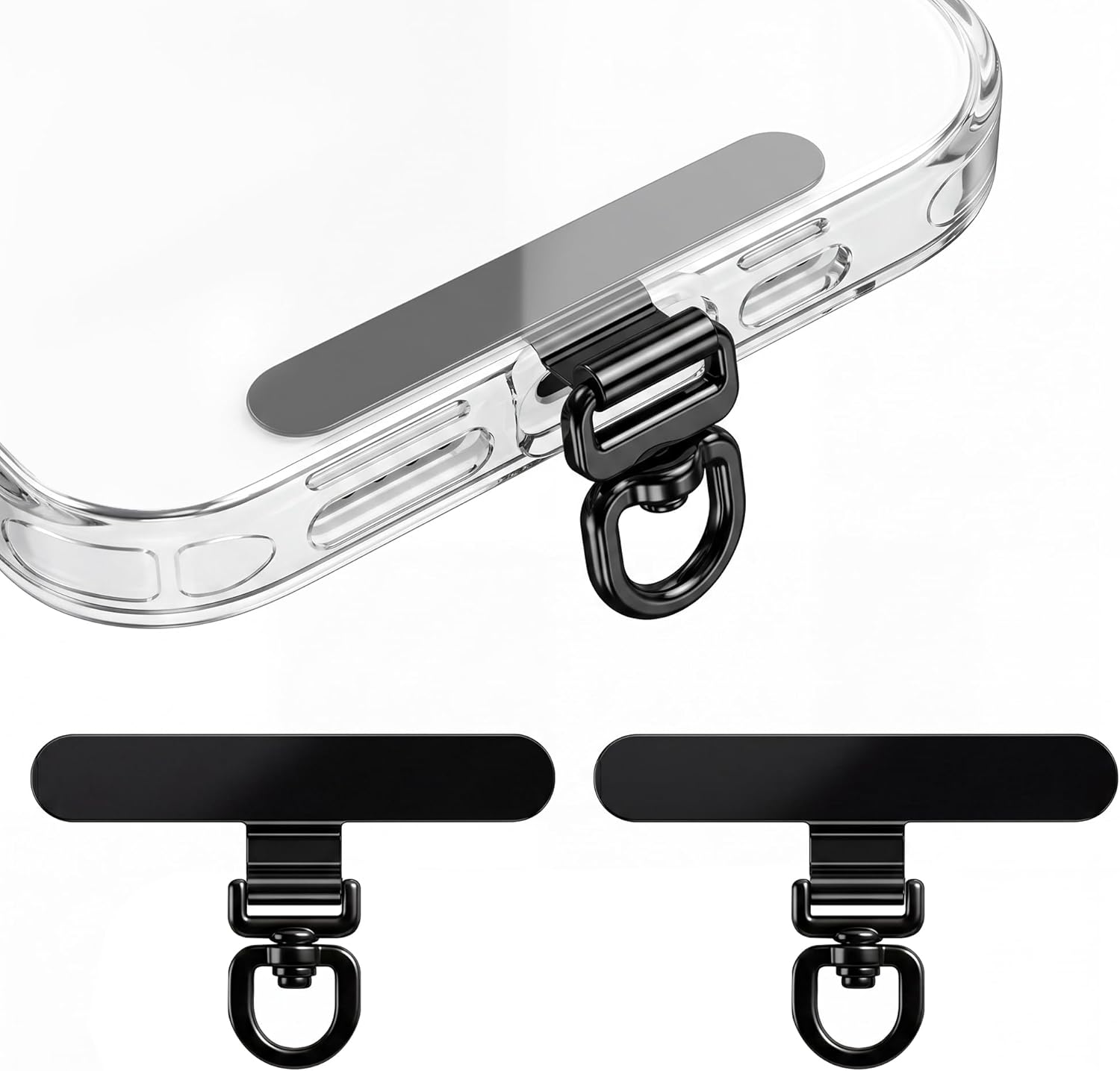 Melphoe Phone Tether Tab, Cell Phone Lanyard Tab, 3 Pack Free-Rotation Rust-Proof No-Adhesive Lanyard Patch, Swivel Strap Adapter Replacement Part for Full Cellphone Cases (Black)