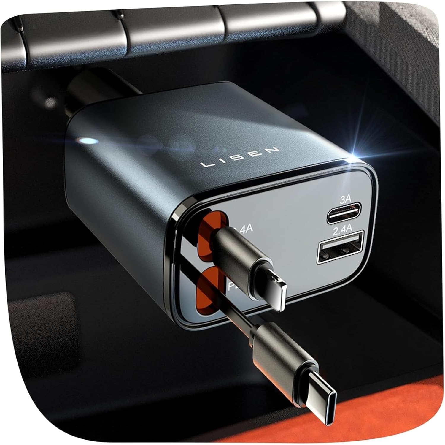 LISEN Retractable Car Charger, Gifts for Men Women, 84W Car Adapter USB C Fast Charger for iPhone, Travel Essentials Car Accessories for Men Women Gifts for iPhone 17 16 15 14 13 12 11 X Samsung S26