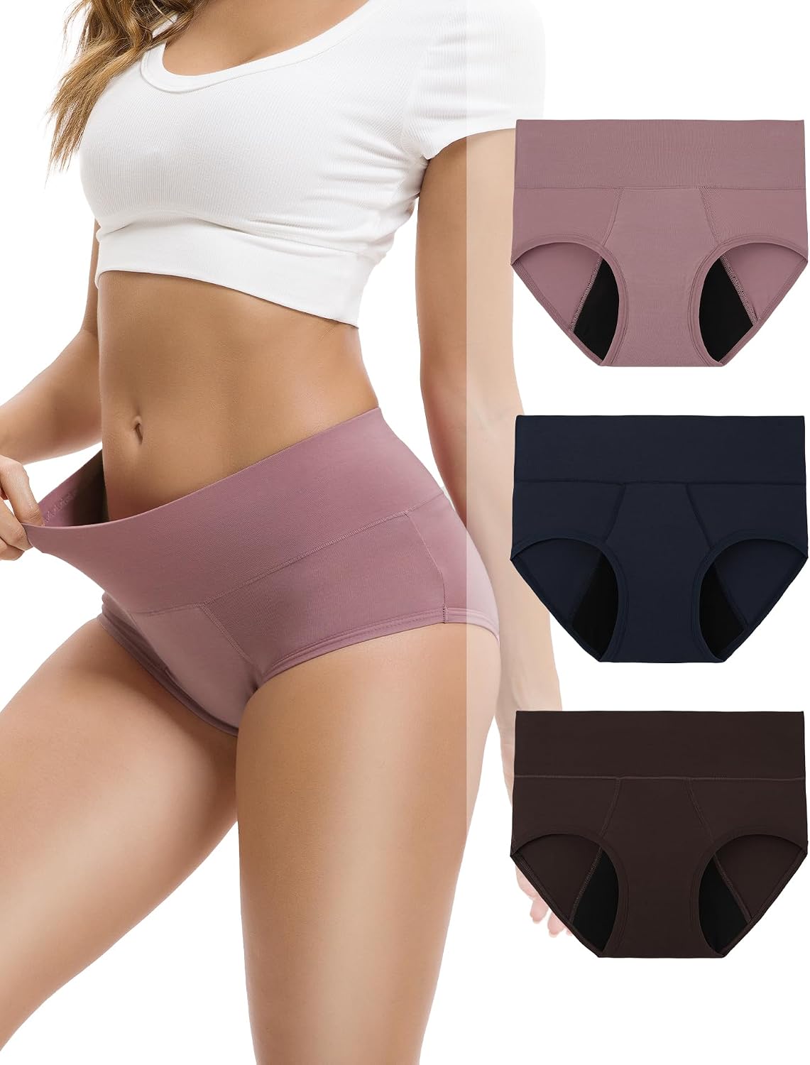 INNERSY Women's Bamboo Viscose Heavy Flow Period Underwear High Waisted Leakproof Panties 3 Pack