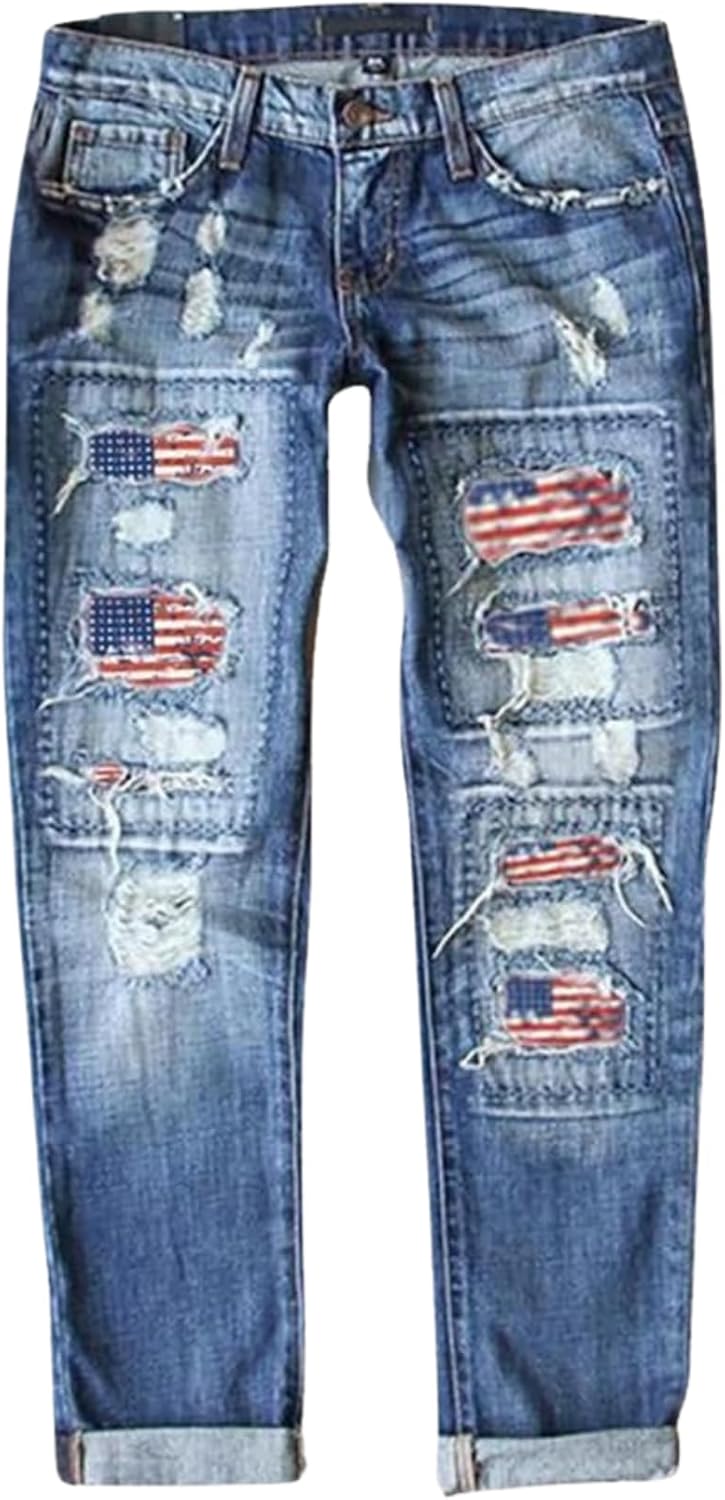 BIVENANT St Patrick Plus SizeJeans for Women Saint Boyfriend Trendy Cowboy Patch Work Distressed Jeans Casual Baggy Pants