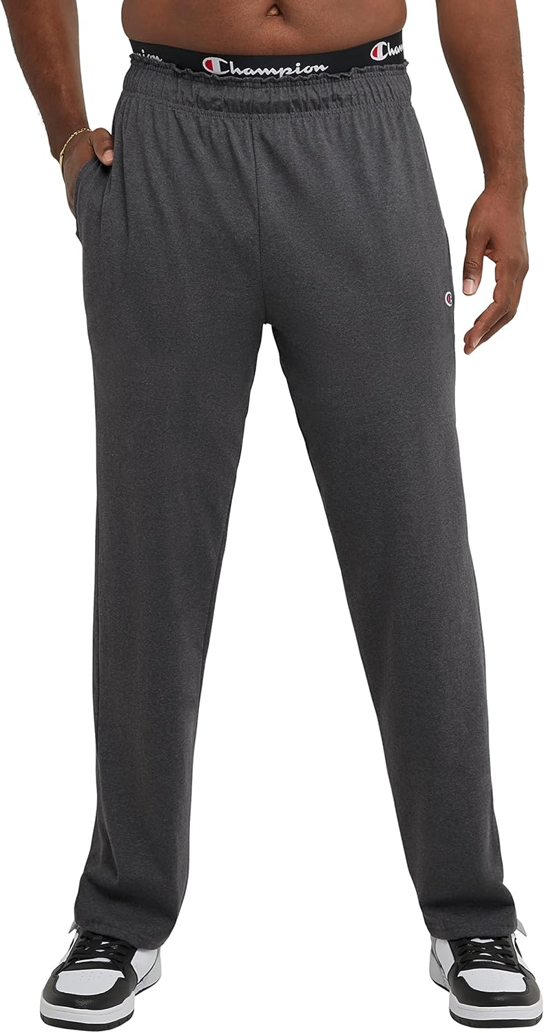 Champion Men's Open-Bottom Lounge Pants, Standard Fit, Lightweight 100% Cotton, Available in Regular and Big & Tall