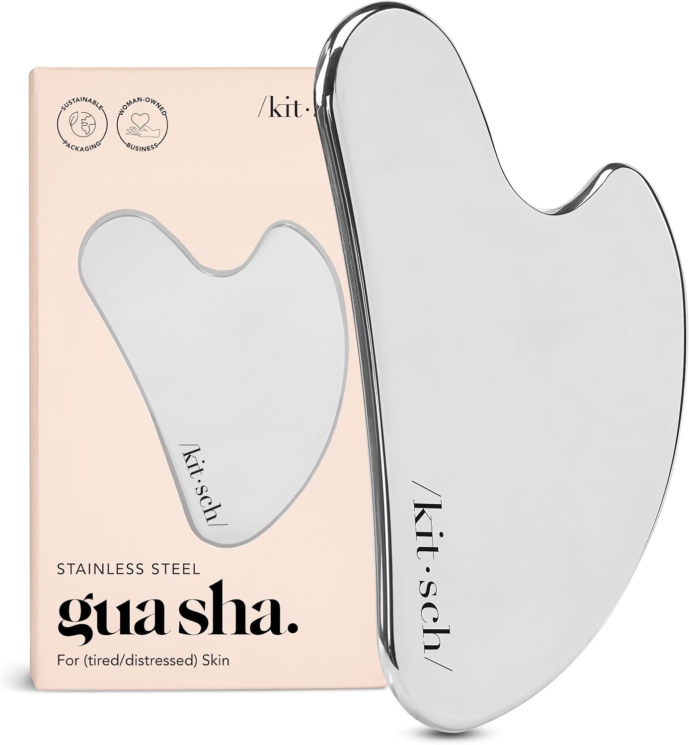 Kitsch Stainless Steel Guasha Tool for Face - Silver | Stainless Steel Gua Sha Facial Tools | Face Sculpting Tool and Double Chin Reducer, Neck & Lymphatic Drainage Massager