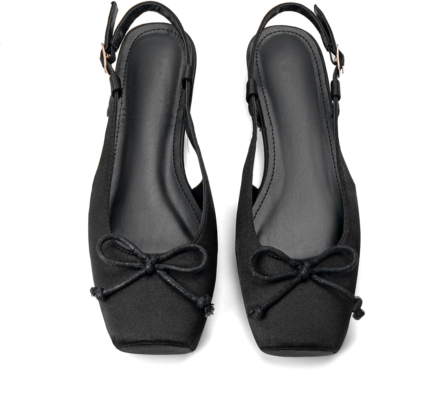 Women's Ballet Flats Slingbacks Square Toe Bow Knit Dressy Flat Shoes with Ankle Buckles Satin