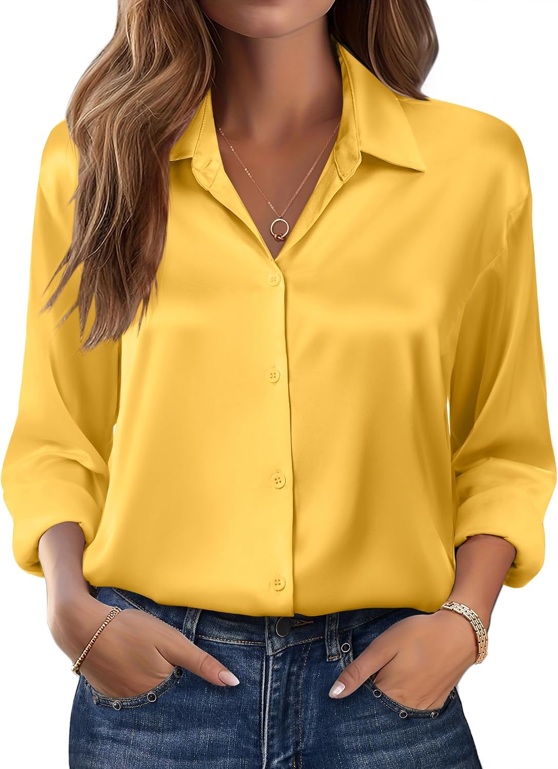Zeagoo Womens Tops Long Sleeve Satin Silk Button Down Shirts Casual Business Dressy Blouses Fall Clothes