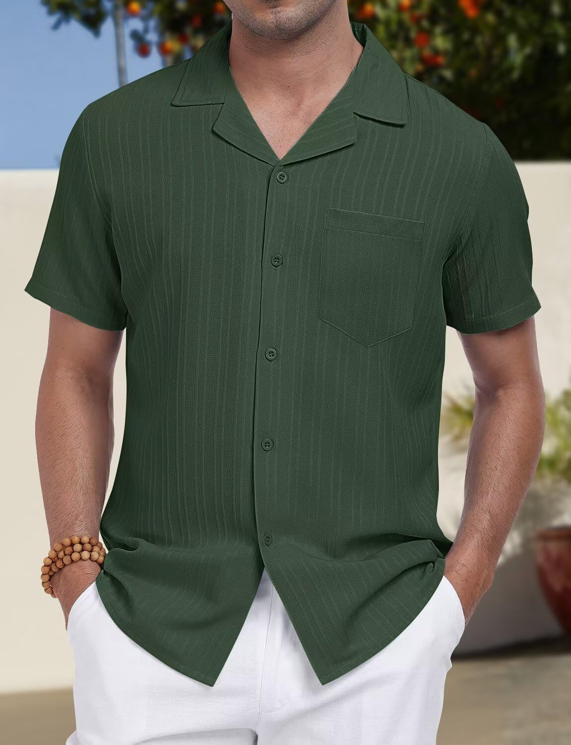 Mens Summer Shirts Short Sleeve Casual Linen Shirts Hawaiian Beach Shirt