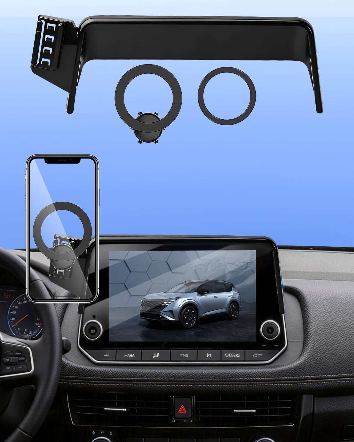 PZK Car Phone Holder for Nissan 2021-2026 Rogue 8-inch Screen Accessories | 2020-2025 Sentra/2019-2025 Altima Compatible with Magsafe Car Phone Mount Strong Magnetic 360° Rotation Hands Free Stand
