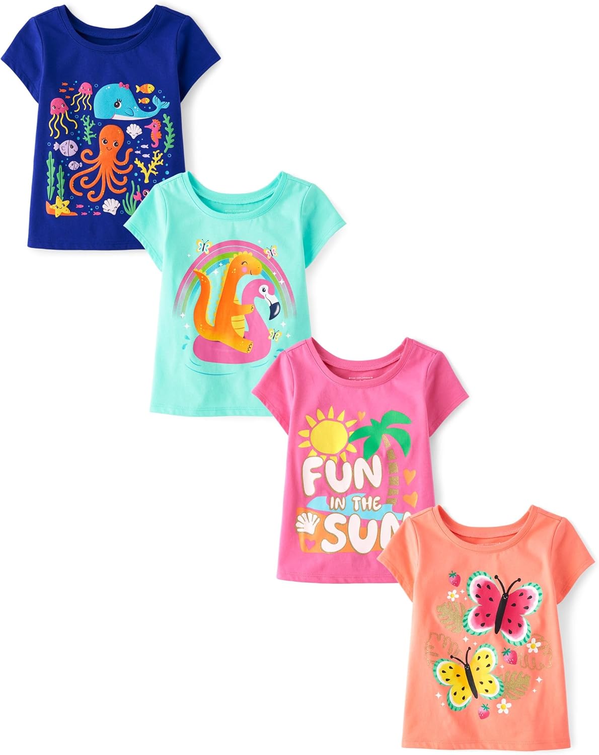 The Children's Place Baby Girls' and Toddler Unicorns,Butterflies,Trends Short Sleeve Graphic T-Shirts,4 Pack