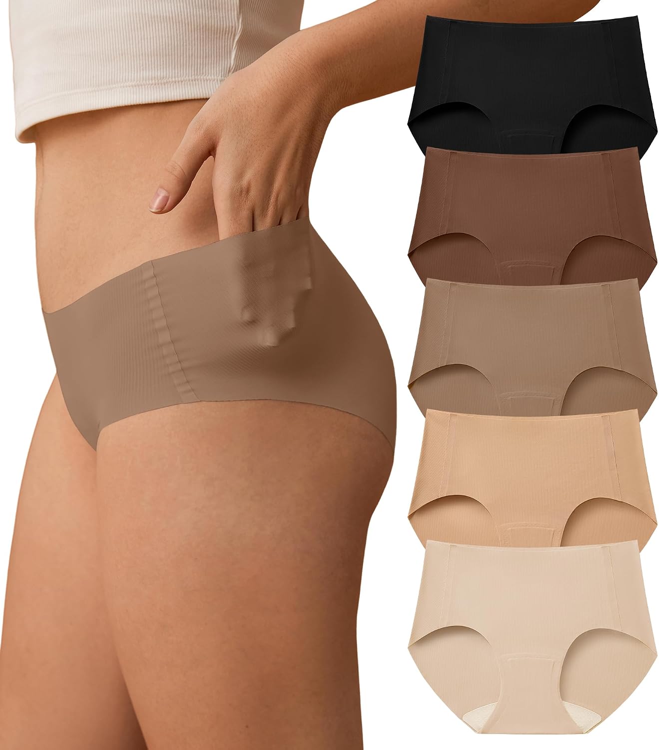 SHARICCA Womens Seamless Underwear Nuage No Show Hipster Panties 5 Pack | So Thin & Stretchy, Buttery Soft, No Seam, Lightweight Bikinis Briefs, Microfiber Comfortable for Summer, Workout, Travel
