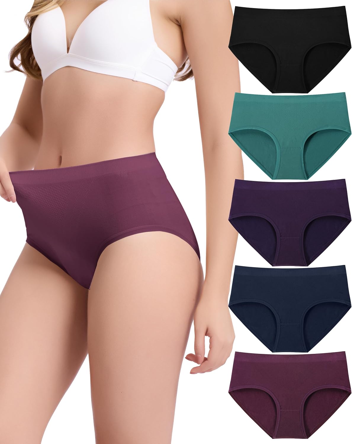 BAMBOO COOL Women's Underwear High Waisted Brief Ladies Seamless Panties | 5 Pack Moisture Wicking, Stretchy ,Full Coverage Ladies Undies, All Day Wear