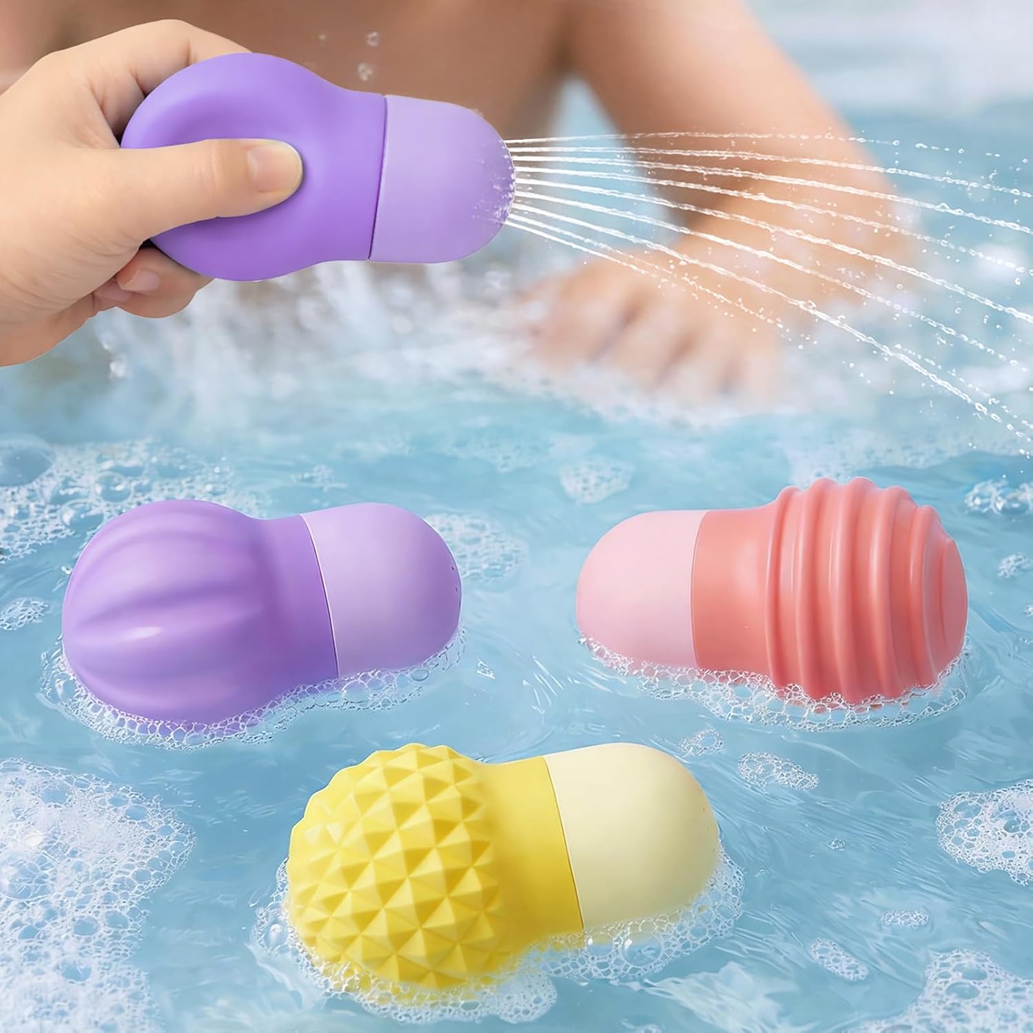 Sensory Squeezing Water Bath Toys for Toddlers,3PCS Bath Tub Pool Floating Toys for Babies Kids 1-3，Textured Fidget Toys Stocking Stuffers Gifts for Boys Girls 18+ Months