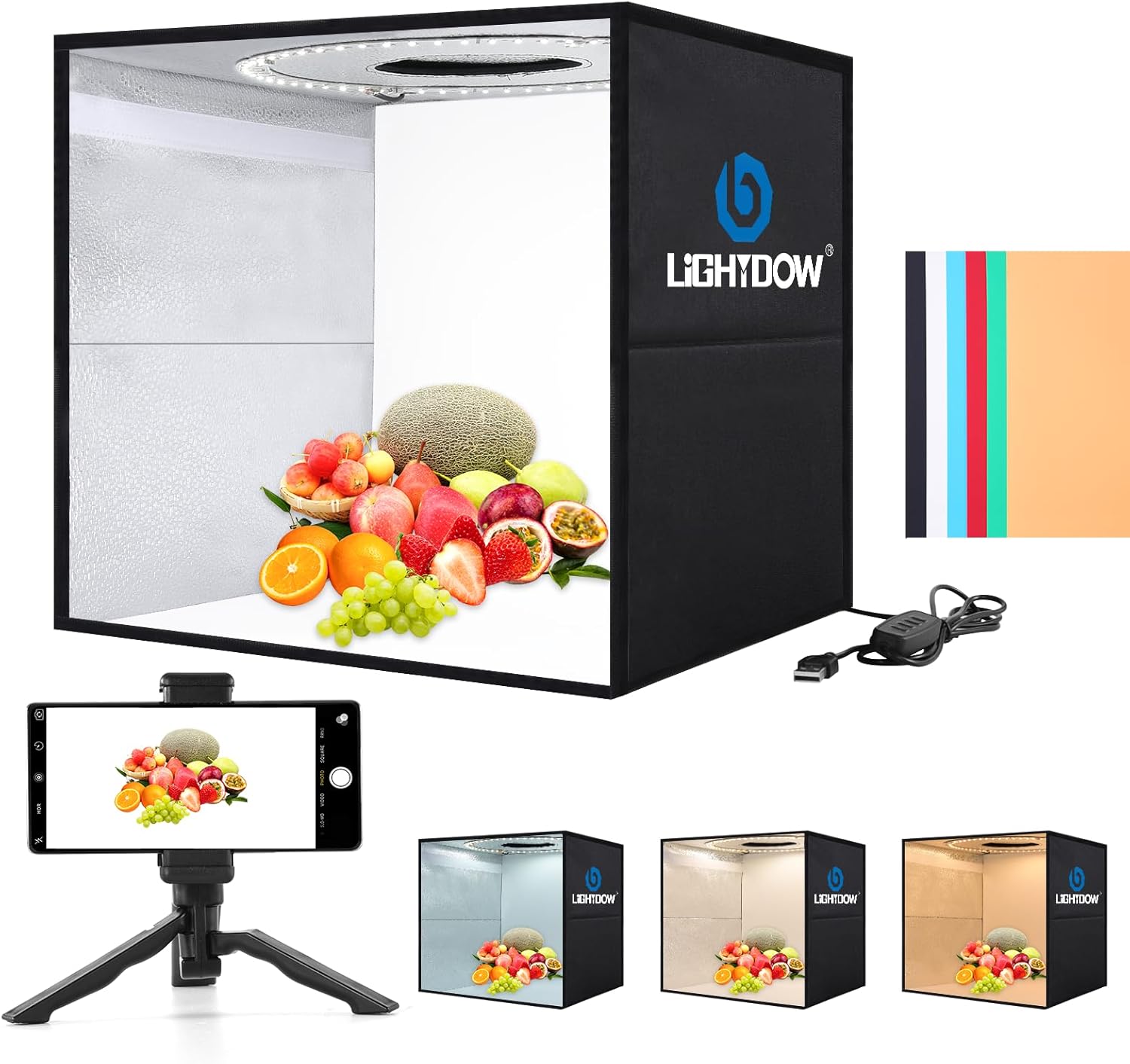 Lightdow 12"x12"x12" Photo Studio Light Box Photography with Desktop Tripod & 120 LEDs (CRI>95), 6 Backdrops - Portable/Dimmable Folding Shooting Tents for Toys/Jewelry/Watches/Cosmetics